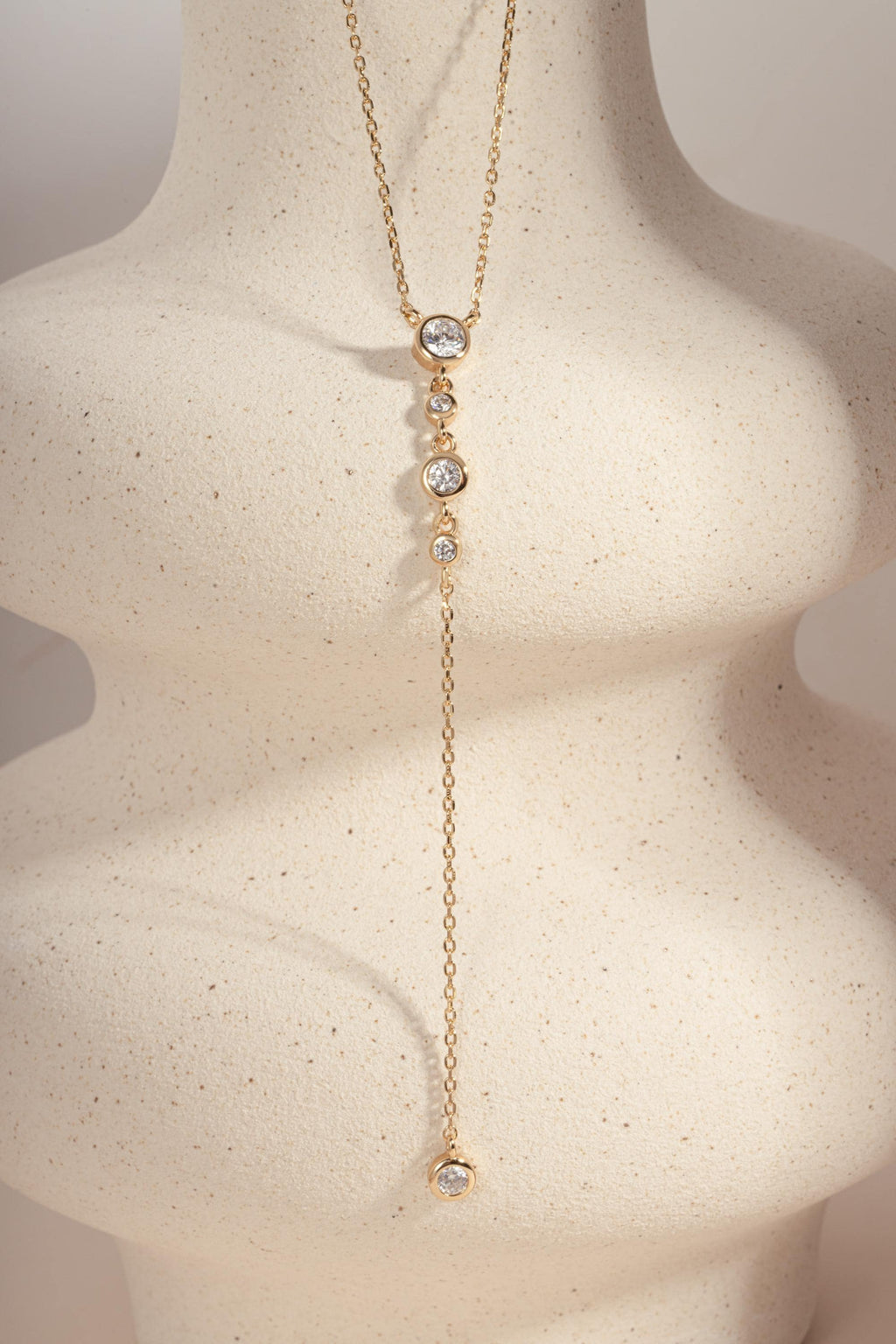 Bezel Set Lariat Necklace by Sami Jewels, Long Dainty Necklace, Minimalist Y Necklace, Adjustable Y Necklace