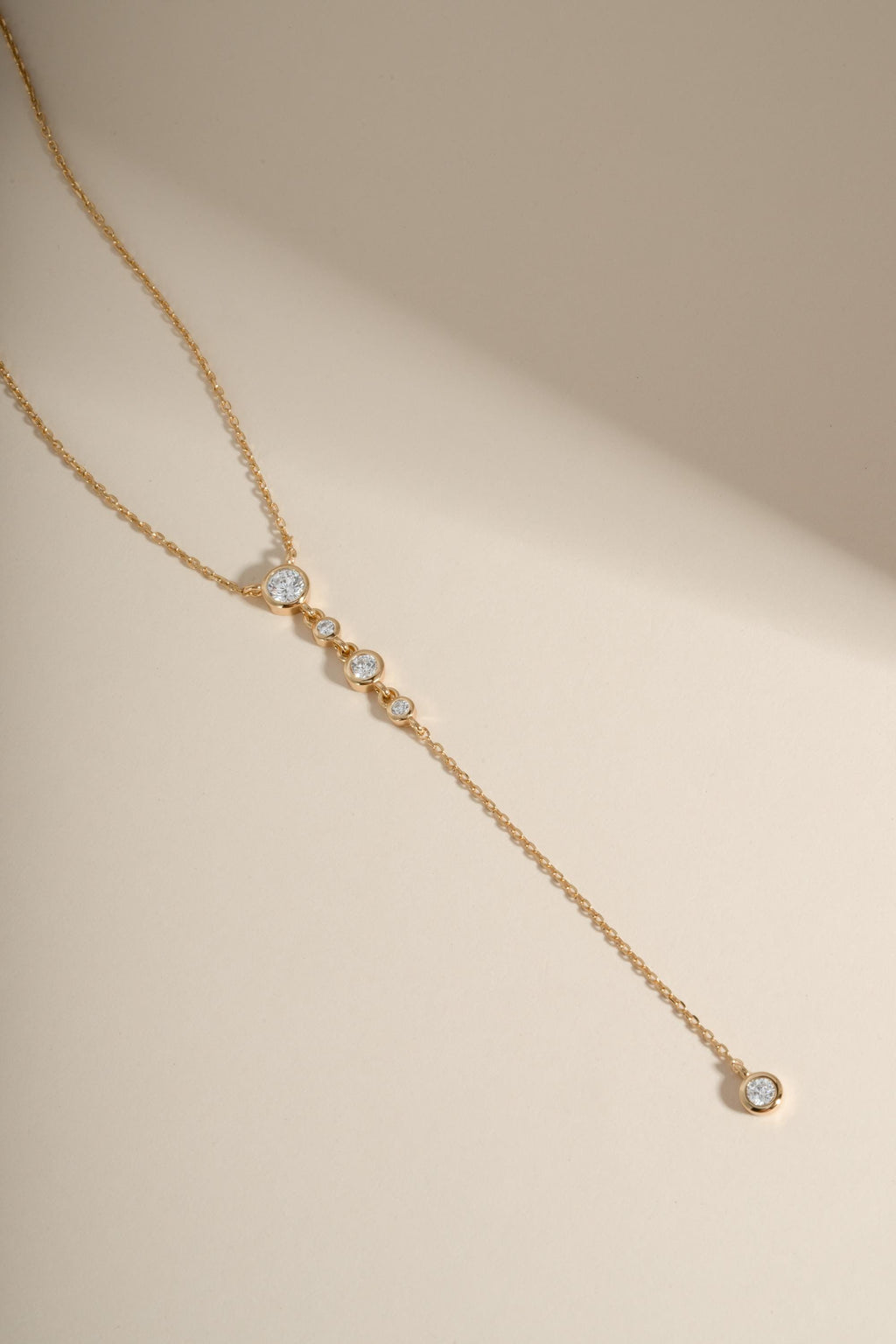 Bezel Set Lariat Necklace by Sami Jewels, Long Dainty Necklace, Minimalist Y Necklace, Adjustable Y Necklace