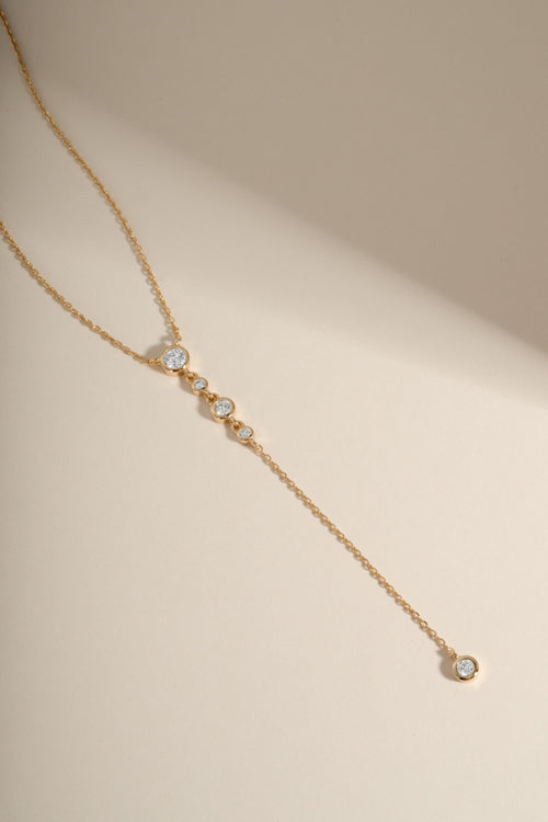 Bezel Set Lariat Necklace by Sami Jewels, Long Dainty Necklace, Minimalist Y Necklace, Adjustable Y Necklace