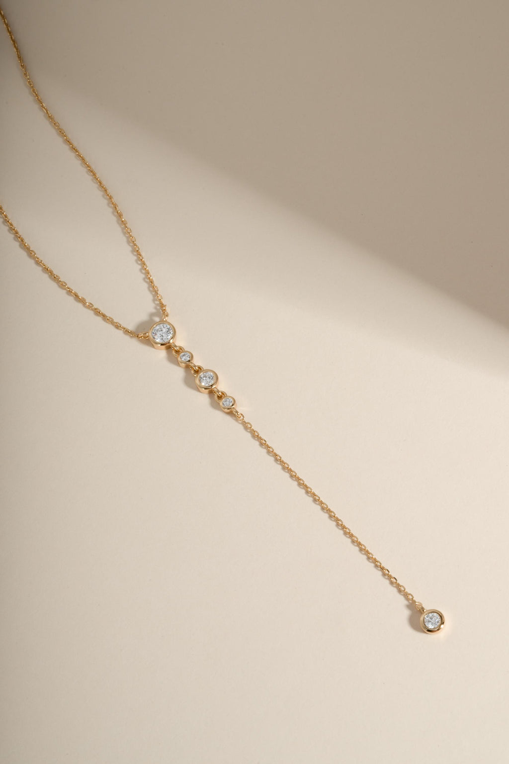 Bezel Set Lariat Necklace by Sami Jewels, Long Dainty Drop Necklace, Minimalist Y Necklace, Adjustable Y Necklace, Bridal Necklace