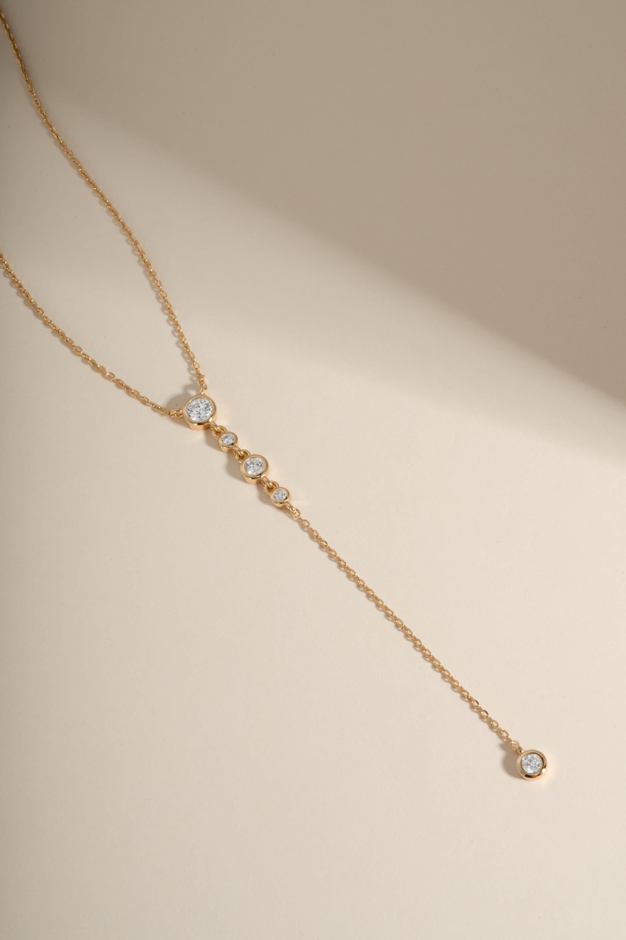 Bezel Set Lariat Necklace by Sami Jewels, Long Dainty Drop Necklace, Minimalist Y Necklace, Adjustable Y Necklace, Bridal Necklace