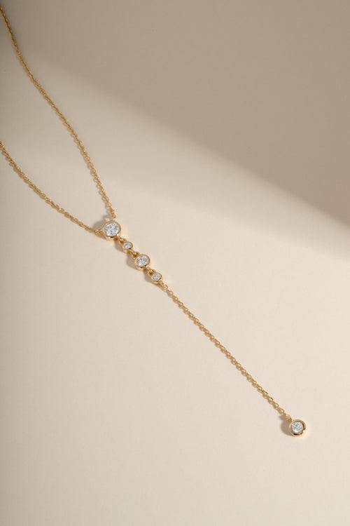 Bezel Set Lariat Necklace by Sami Jewels, Long Dainty Drop Necklace, Minimalist Y Necklace, Adjustable Y Necklace, Bridal Necklace
