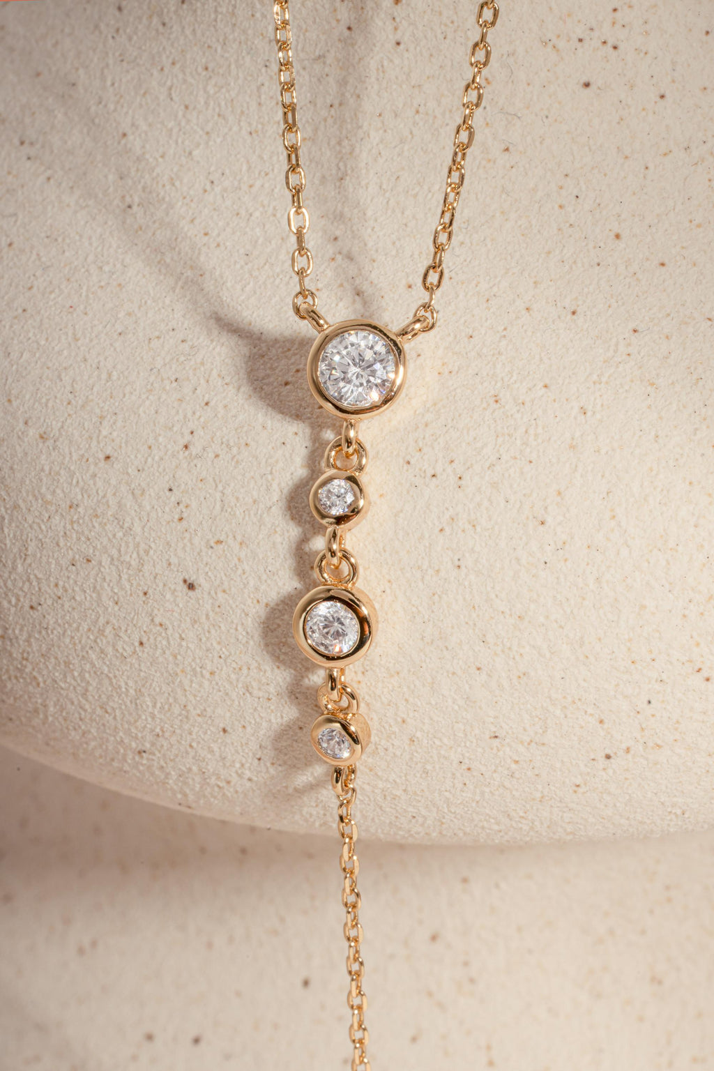 Bezel Set Lariat Necklace by Sami Jewels, Long Dainty Necklace, Minimalist Y Necklace, Adjustable Y Necklace