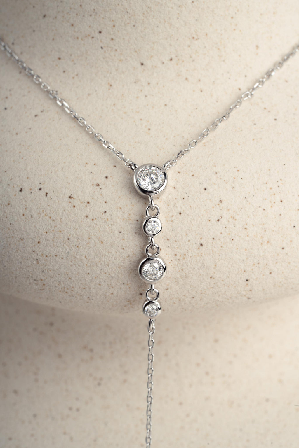 Bezel Set Lariat Necklace by Sami Jewels, Long Dainty Necklace, Minimalist Y Necklace, Adjustable Y Necklace