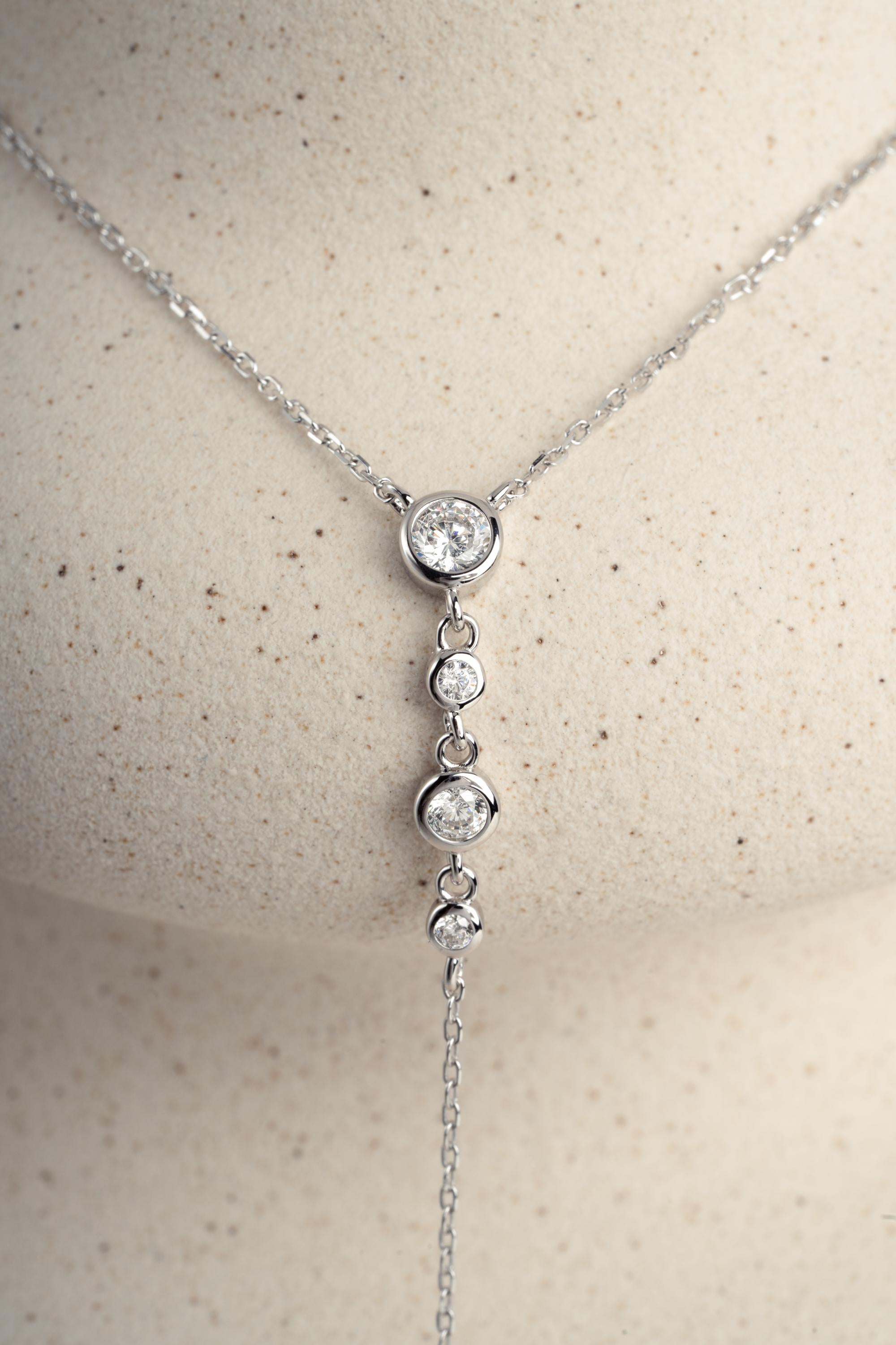 Bezel Set Lariat Necklace by Sami Jewels, Long Dainty Necklace, Minimalist Y Necklace, Adjustable Y Necklace