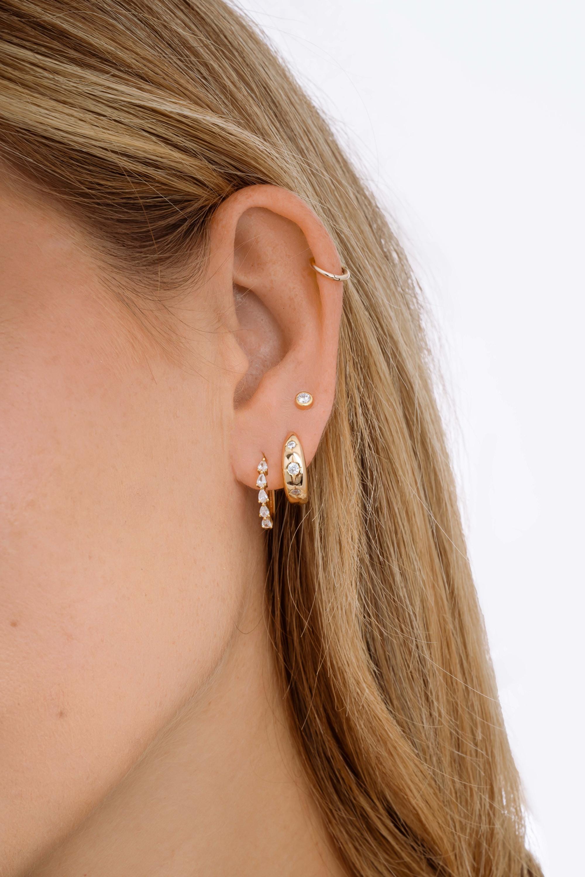 Starburst Huggie Hoop Earring, Celestial Earrings, Huggie Hoops, Thick Hoop Earrings, Starburst Earrings