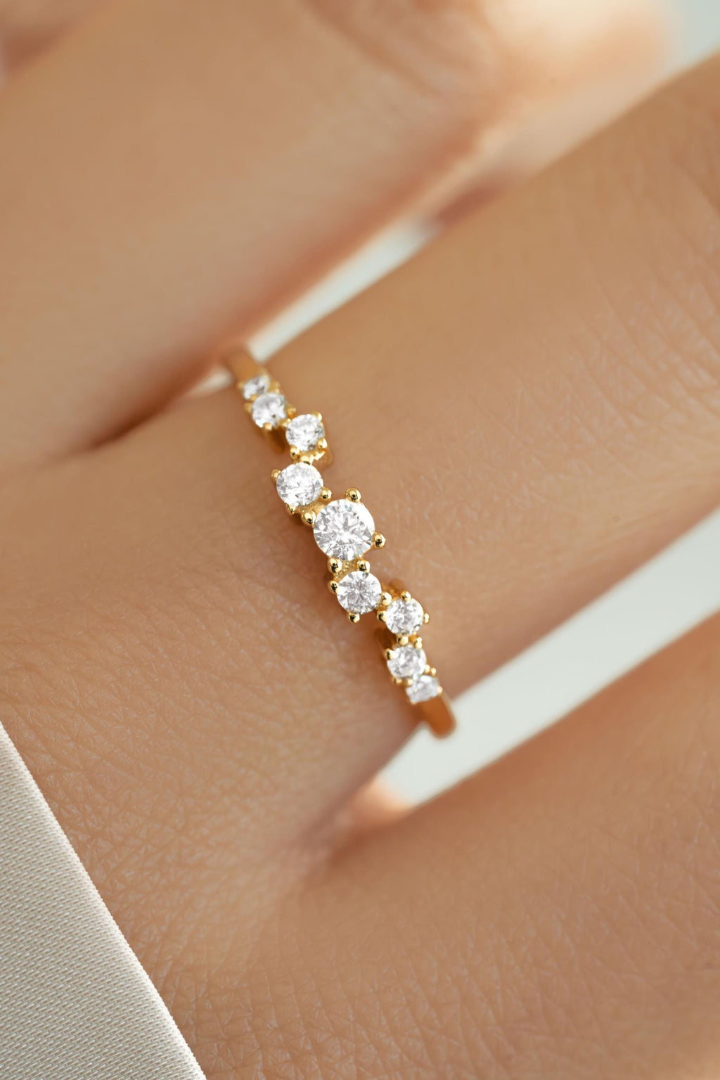 Multi-stone Cluster Ring by Sami Jewels, Diamond Ring, Stackable Rings, Promise Ring, Bridal Jewelry, Dainty Ring, Curved Ring, Unique Ring