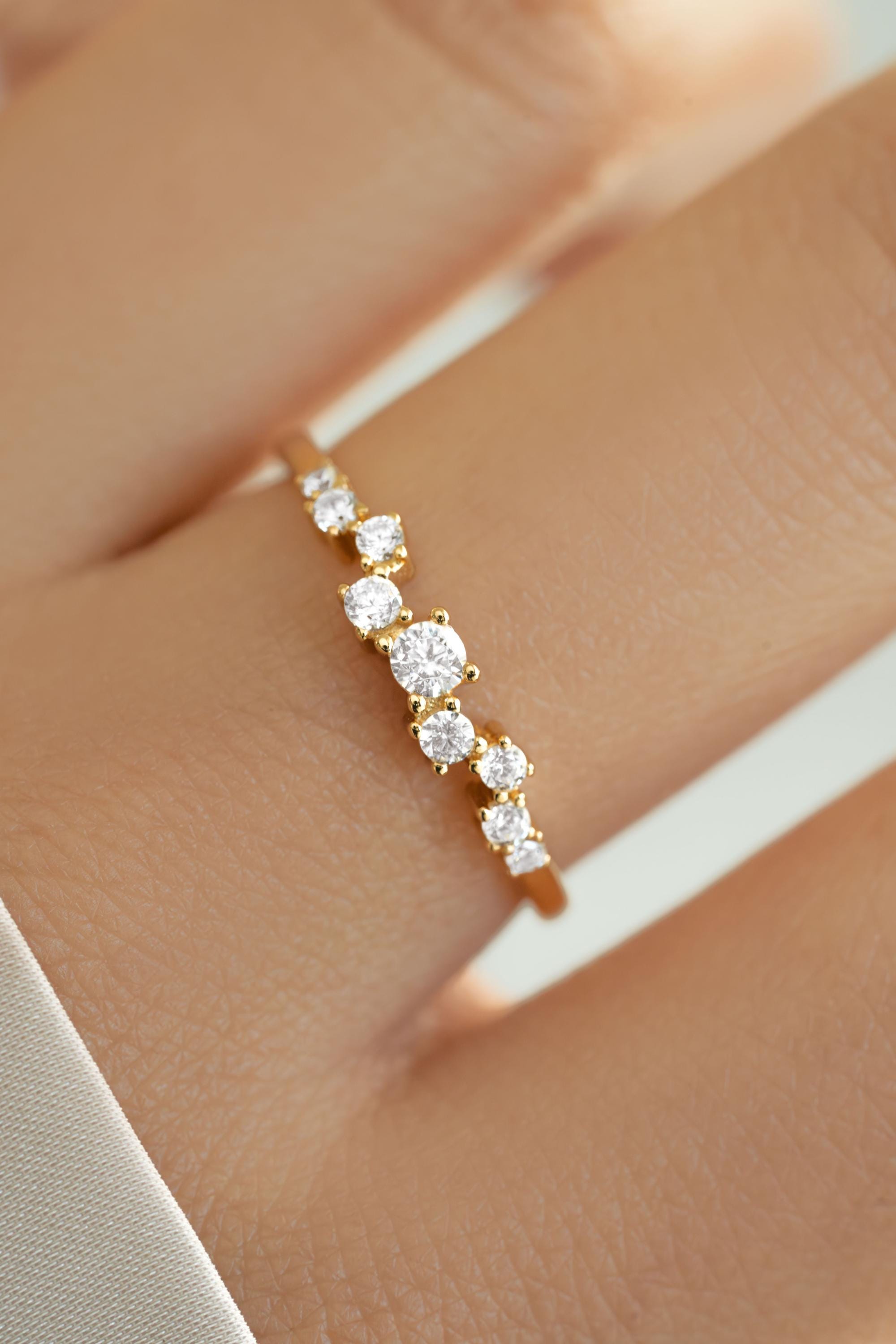 Multi-stone Cluster Ring by Sami Jewels, Diamond Ring, Stackable Rings, Promise Ring, Bridal Jewelry, Dainty Ring, Curved Ring, Unique Ring