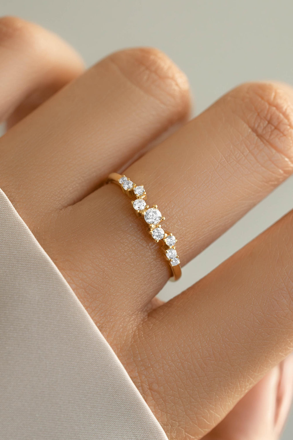Multi-stone Cluster Ring by Sami Jewels, Diamond Ring, Stackable Rings, Promise Ring, Bridal Jewelry, Dainty Ring, Curved Ring, Unique Ring