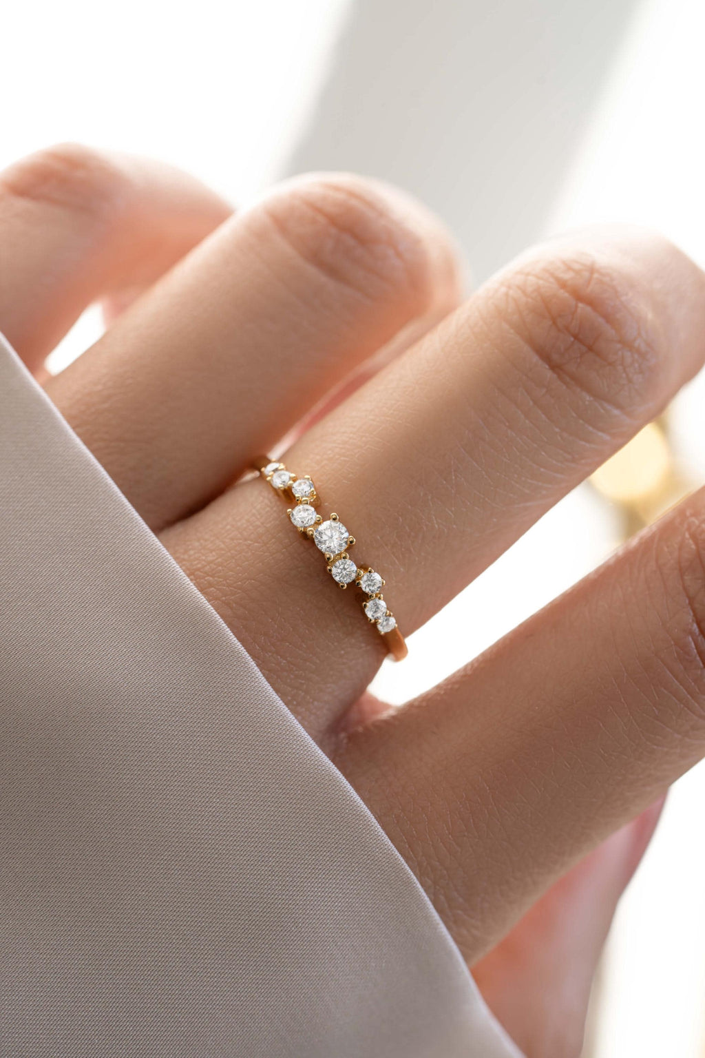 Multi-stone Cluster Ring by Sami Jewels, Diamond Ring, Stackable Rings, Promise Ring, Bridal Jewelry, Dainty Ring, Curved Ring, Unique Ring