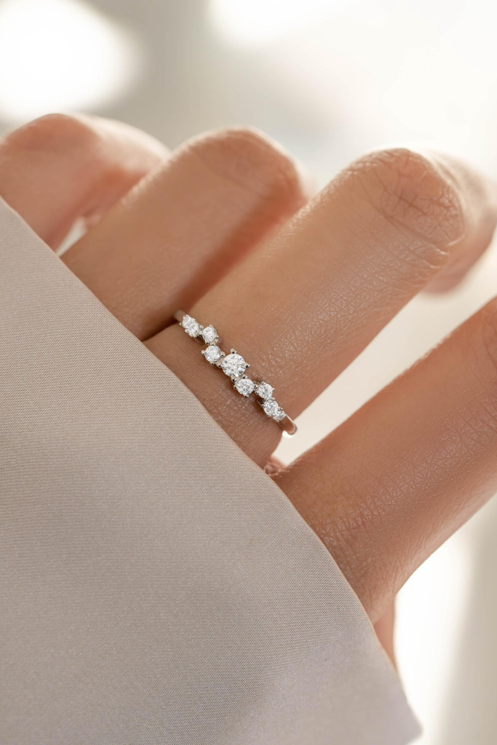 Multi-stone Cluster Ring by Sami Jewels, Diamond Ring, Stackable Rings, Promise Ring, Bridal Jewelry, Dainty Ring, Curved Ring, Unique Ring
