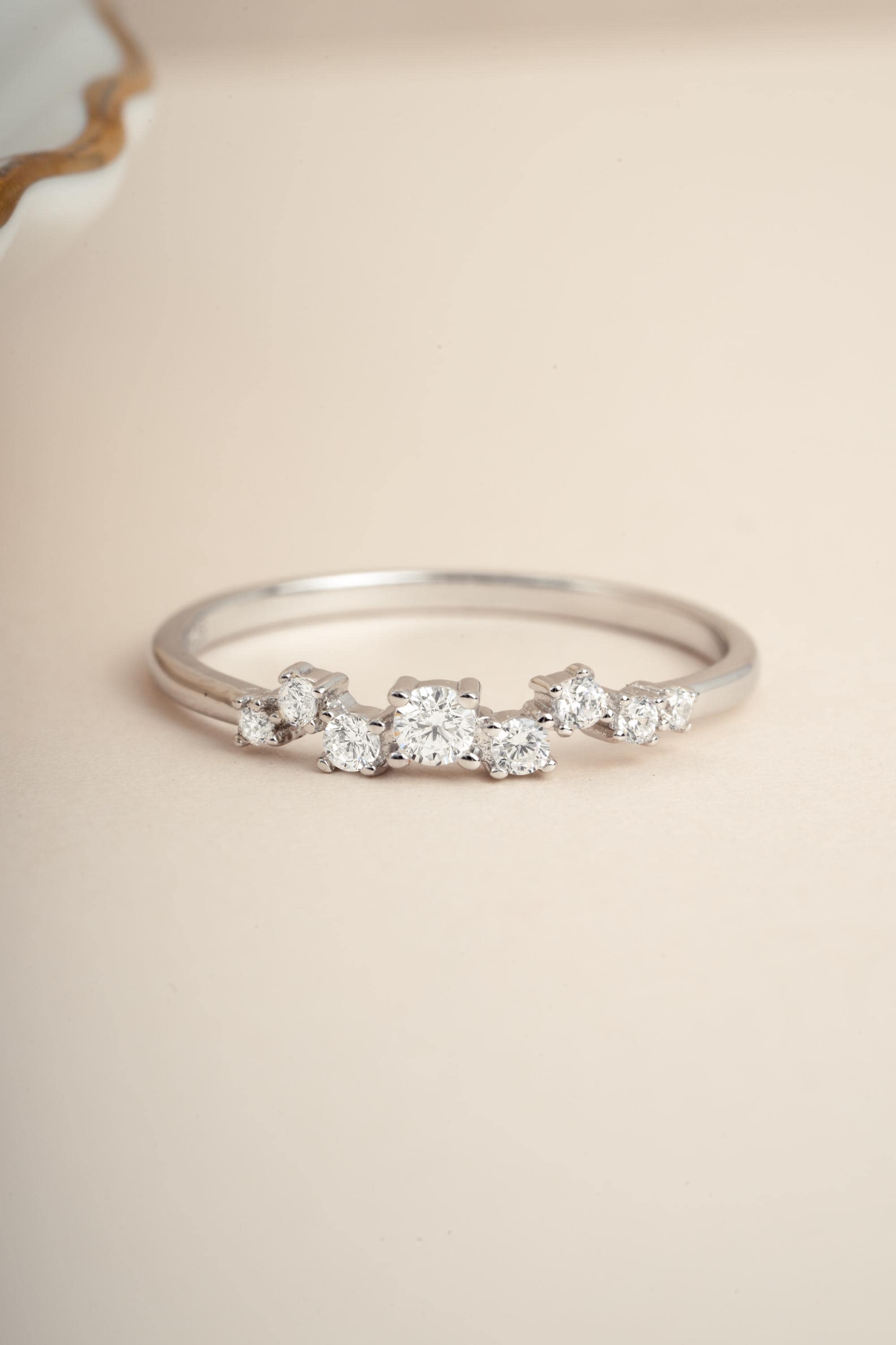 Multi-stone Cluster Ring by Sami Jewels, Diamond Ring, Stackable Rings, Promise Ring, Bridal Jewelry, Dainty Ring, Curved Ring, Unique Ring