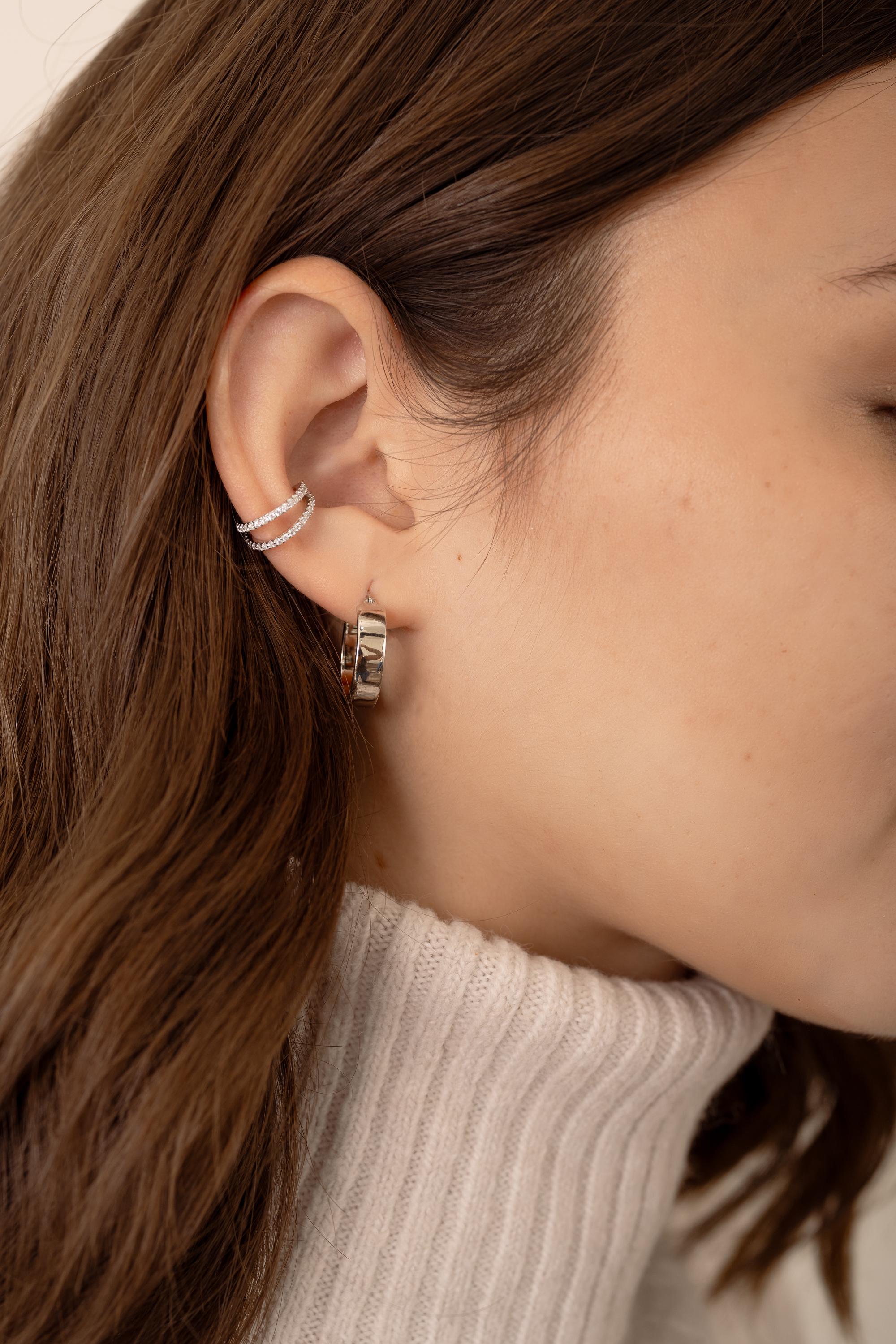 Dainty Double Row CZ Ear Cuff by Sami Jewels, No Piercing Earring Cuff, Minimalist Ear Wrap, Gold Cuff Earring, 14k Gold Plated Conch Hoop