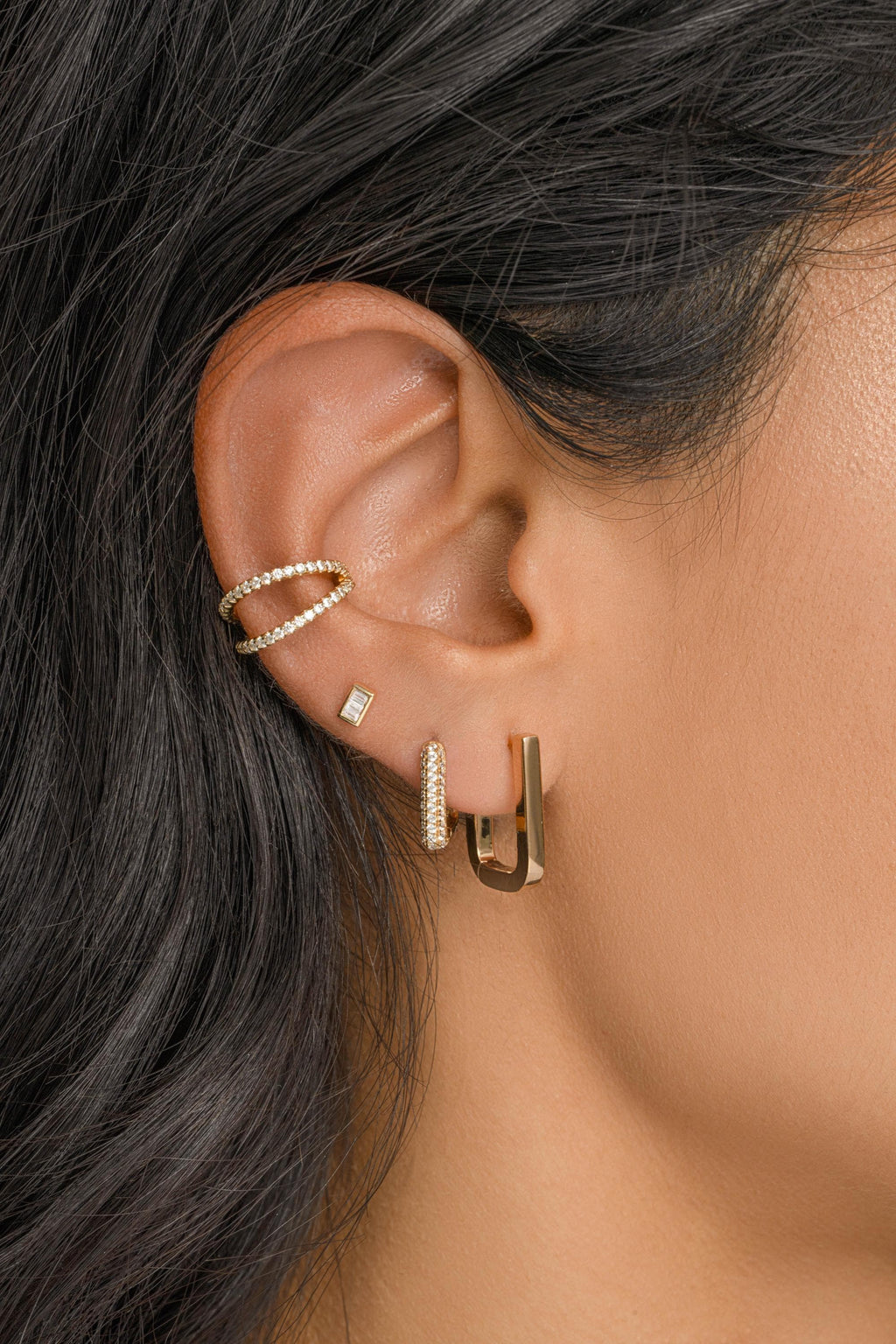 Dainty Double Row CZ Ear Cuff by Sami Jewels, No Piercing Earring Cuff, Minimalist Ear Wrap, Gold Cuff Earring, 14k Gold Plated Conch Hoop