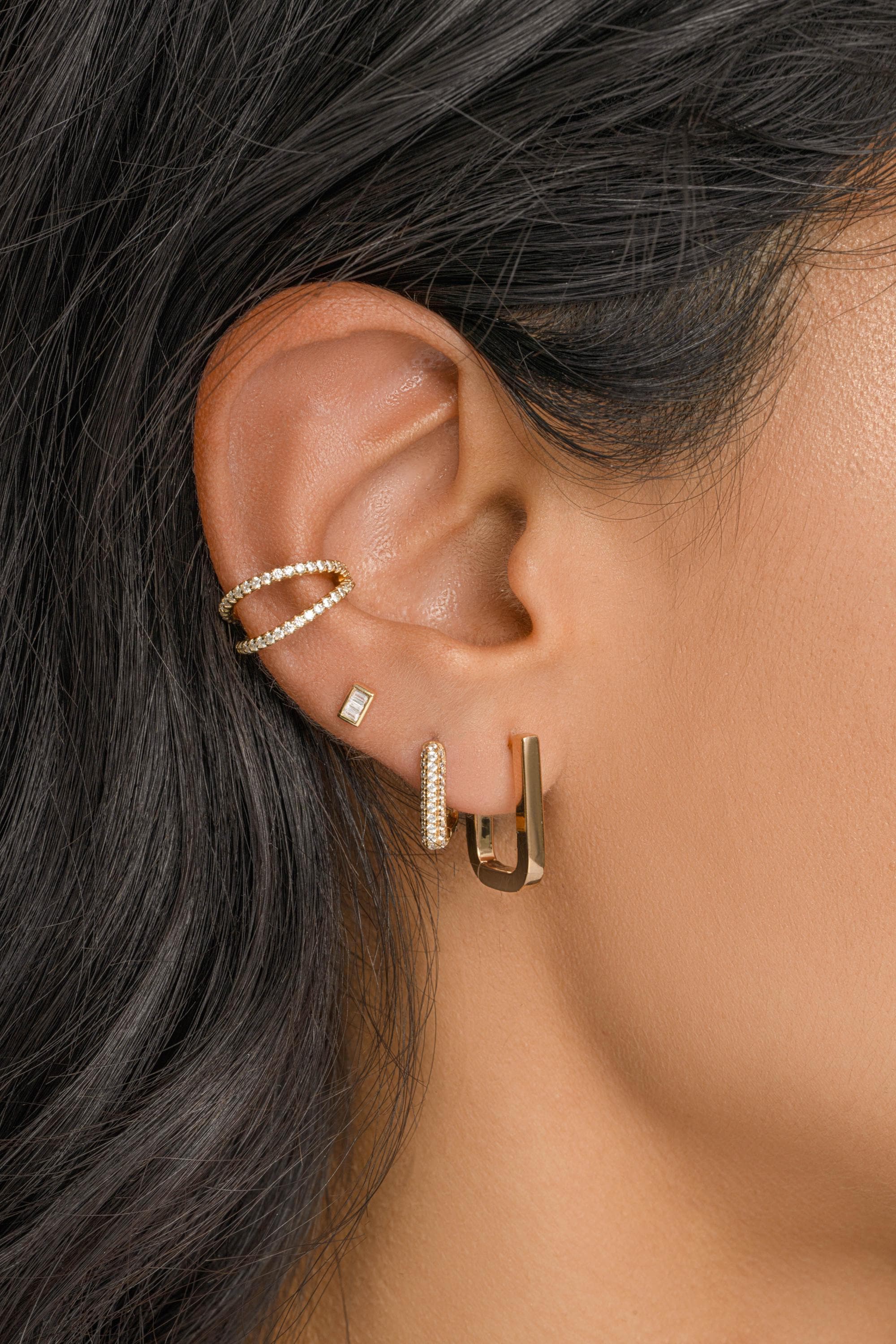Dainty Double Row CZ Ear Cuff by Sami Jewels, No Piercing Earring Cuff, Minimalist Ear Wrap, Gold Cuff Earring, 14k Gold Plated Conch Hoop