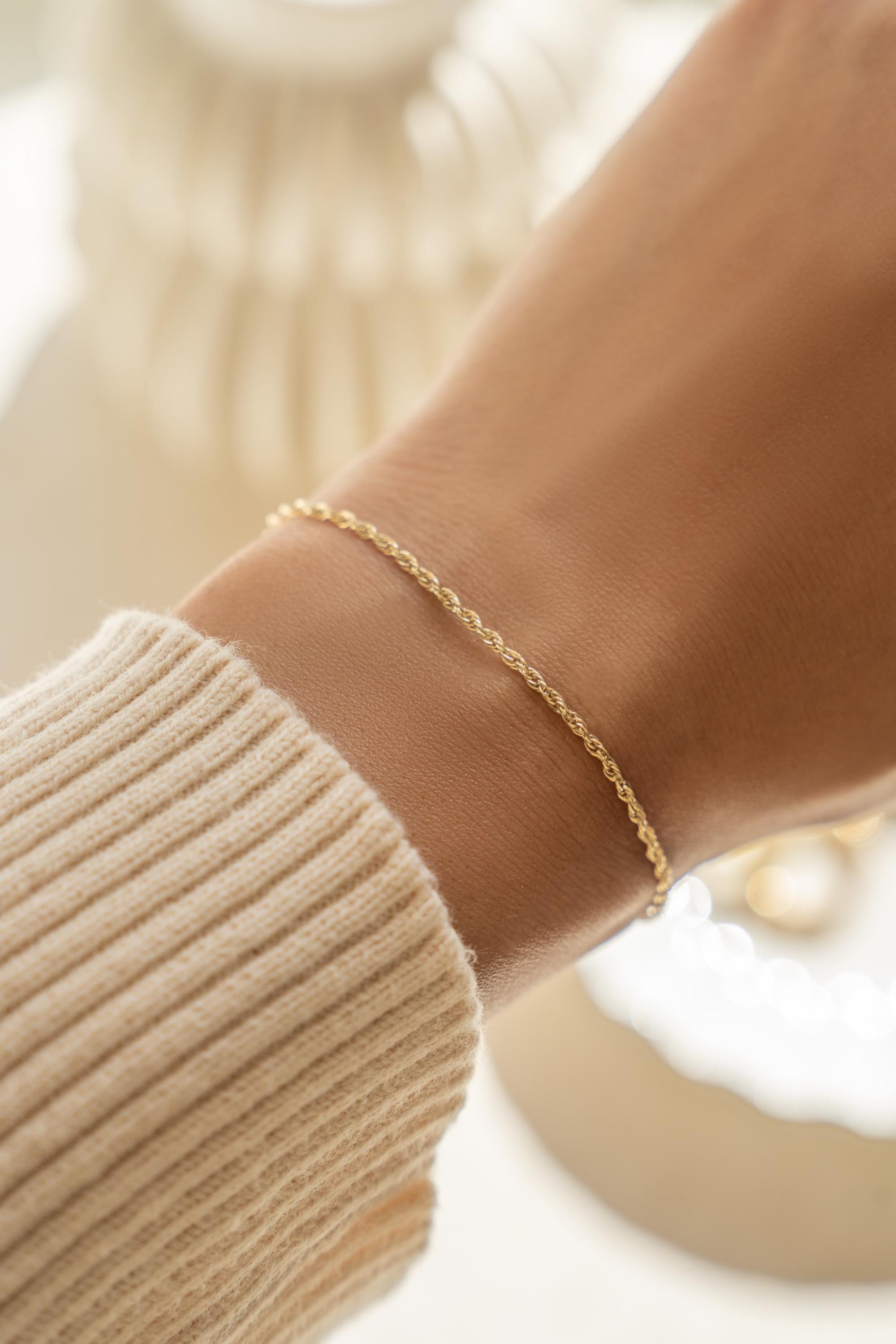14K Gold Twisted Rope Chain Bracelet by Sami Jewels, Dainty Bracelet, Minimalist Jewelry, Solid Gold Bracelet