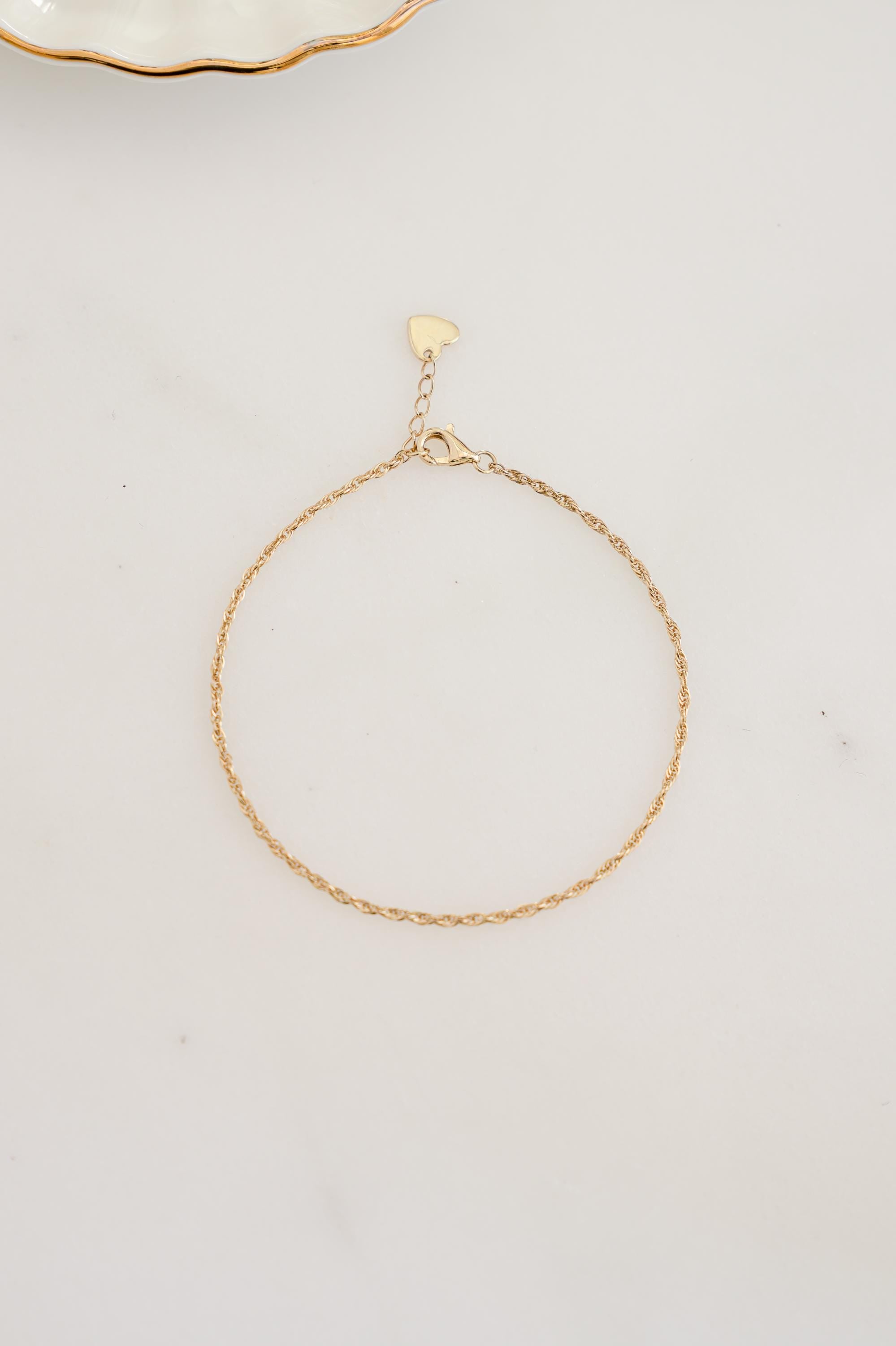 14K Gold Twisted Rope Chain Bracelet by Sami Jewels, Dainty Bracelet, Minimalist Jewelry, Solid Gold Bracelet