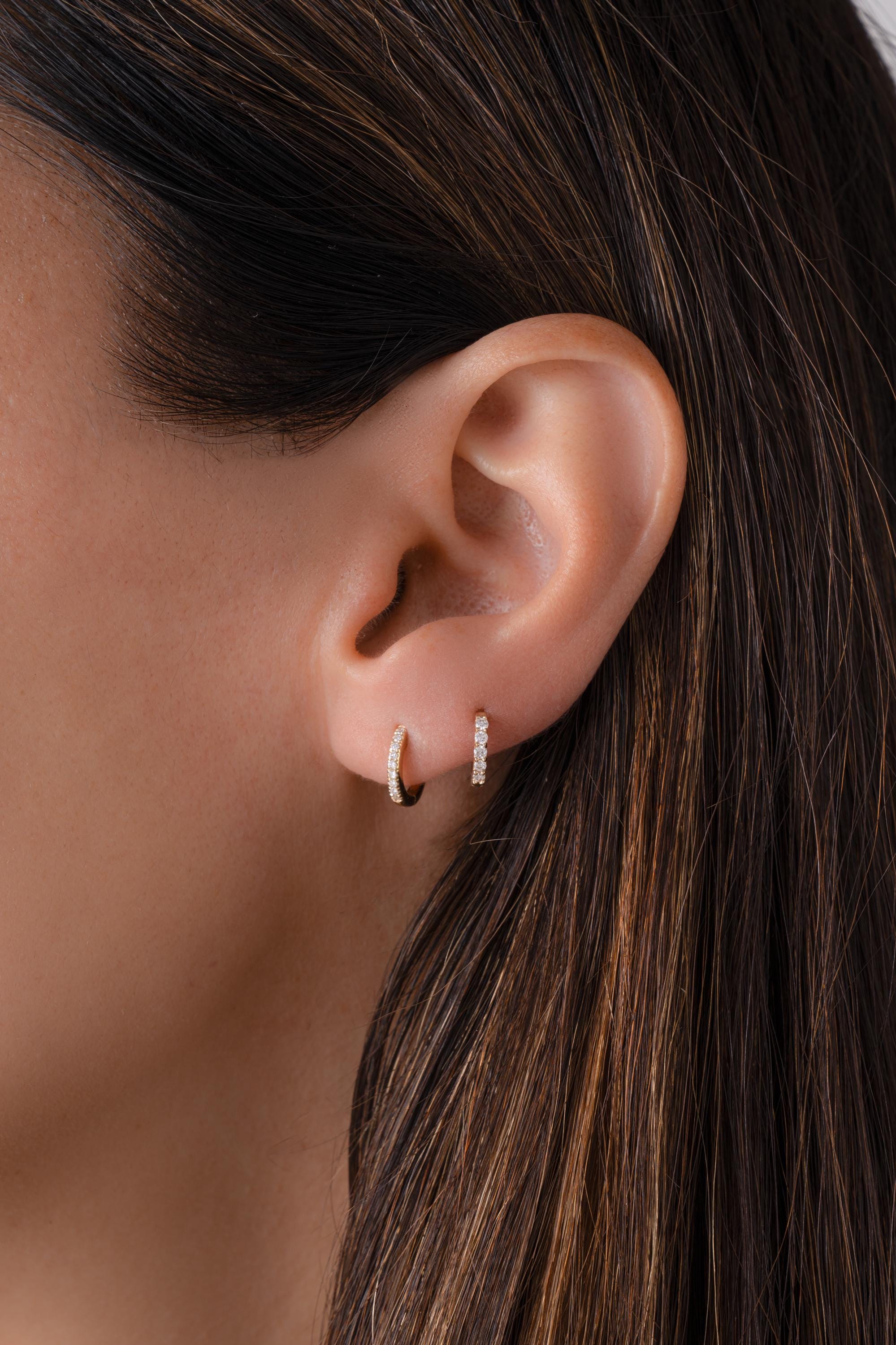 14K Solid Gold Huggie Earrings by Sami Jewels, Diamond Earrings, Solid Gold Earrings