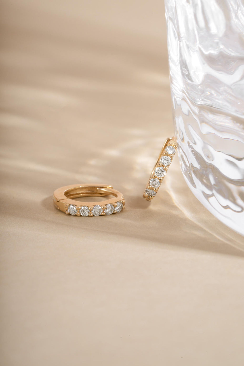 14K Solid Gold Huggie Earrings by Sami Jewels, Diamond Earrings, Solid Gold Earrings