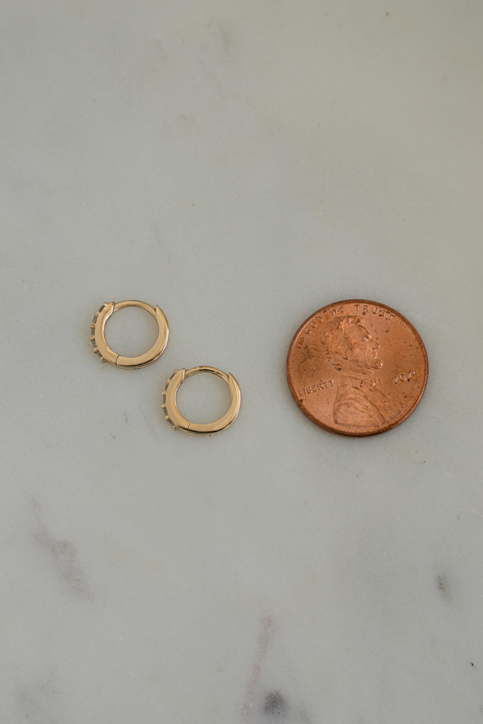 14K Solid Gold Huggie Earrings by Sami Jewels, Diamond Earrings, Solid Gold Earrings