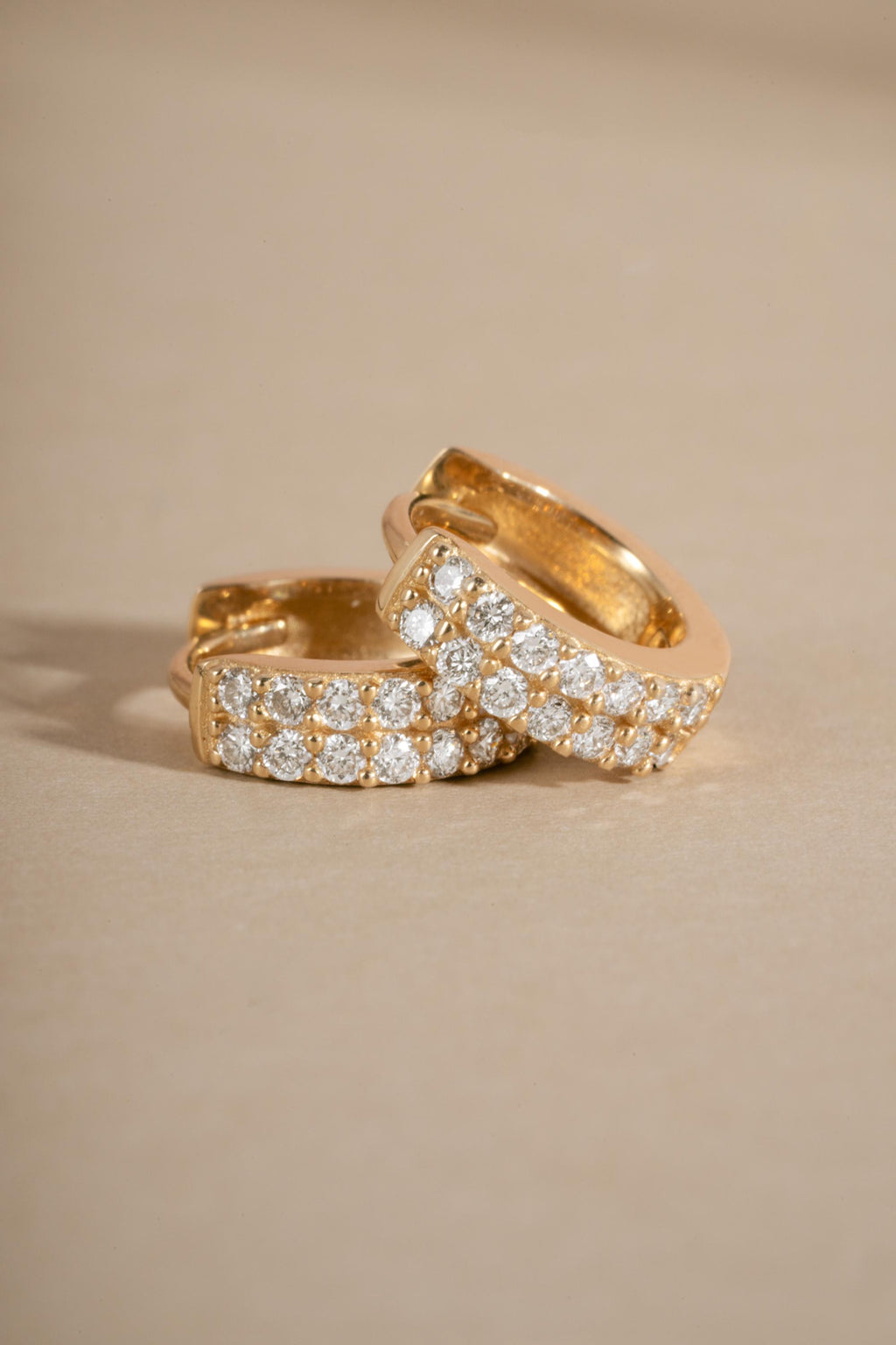 14k Solid Gold Two Row Diamond Huggie Earrings by Sami Jewels, Small Gold Hoops, Huggie Earrings, Diamond Earrings