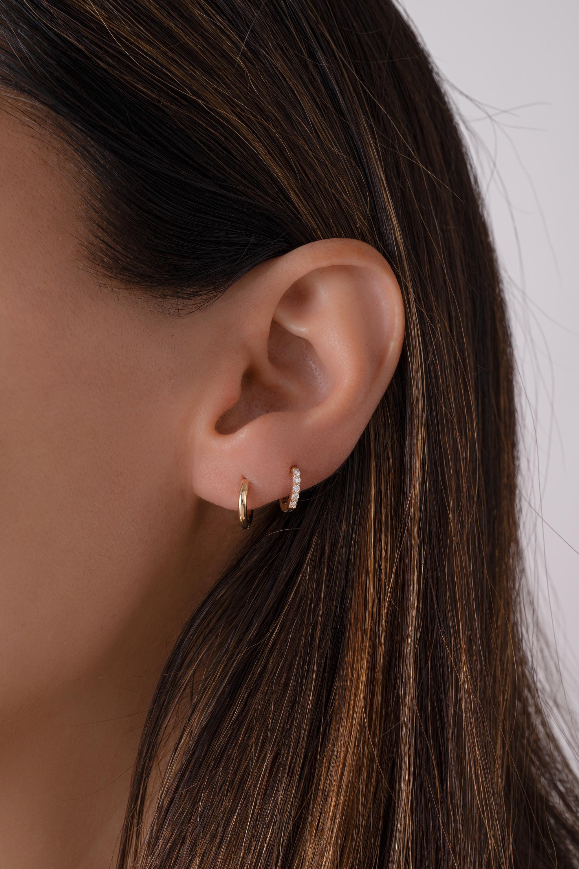 14K Solid Gold Simple Huggie Earrings by Sami Jewels, Small Hoop Earrings, Minimalist Earrings, 14K Gold Jewelry, Fine Jewelry