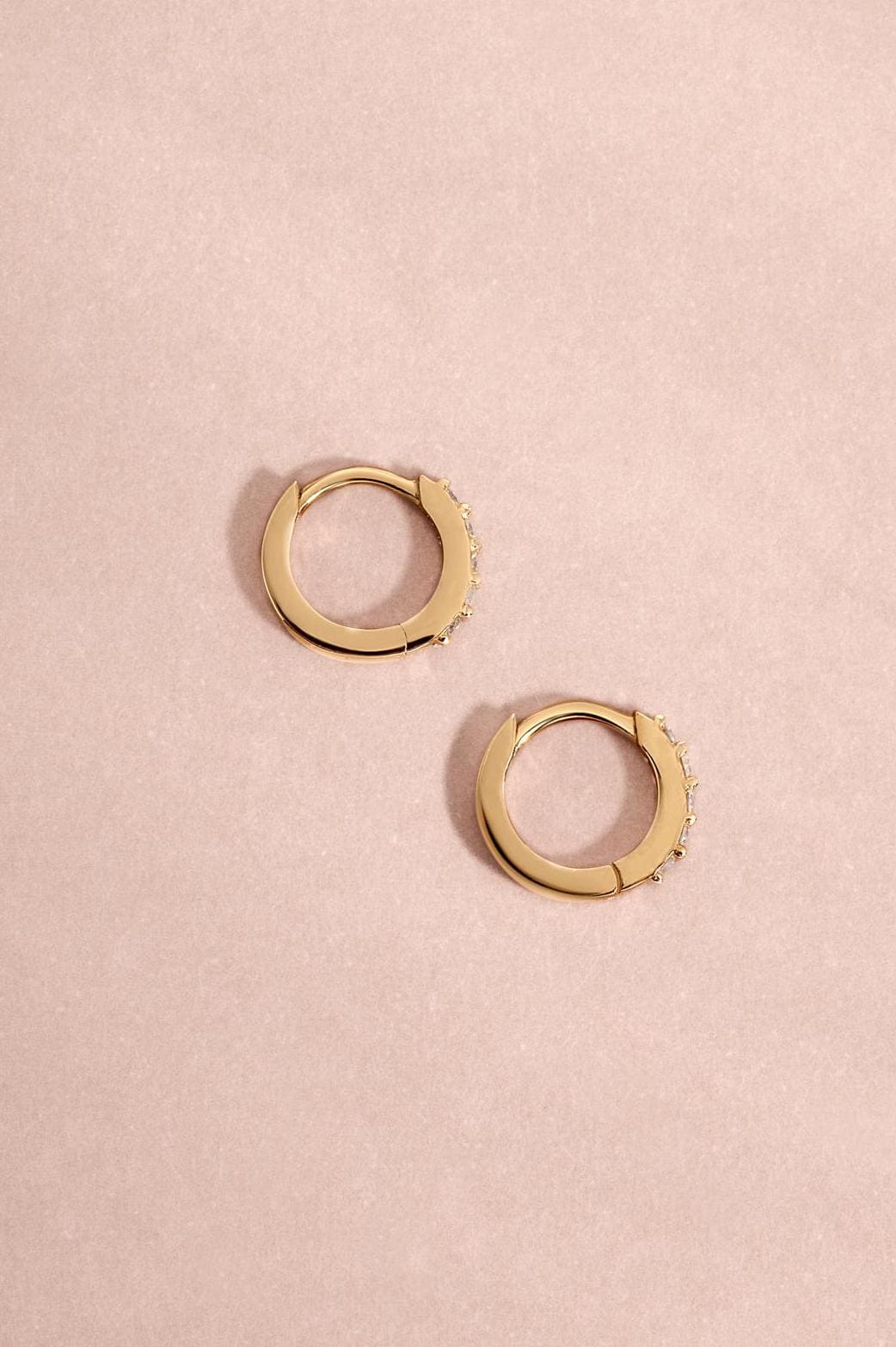 14K Solid Gold Huggie Earrings by Sami Jewels, Diamond Earrings, Solid Gold Earrings