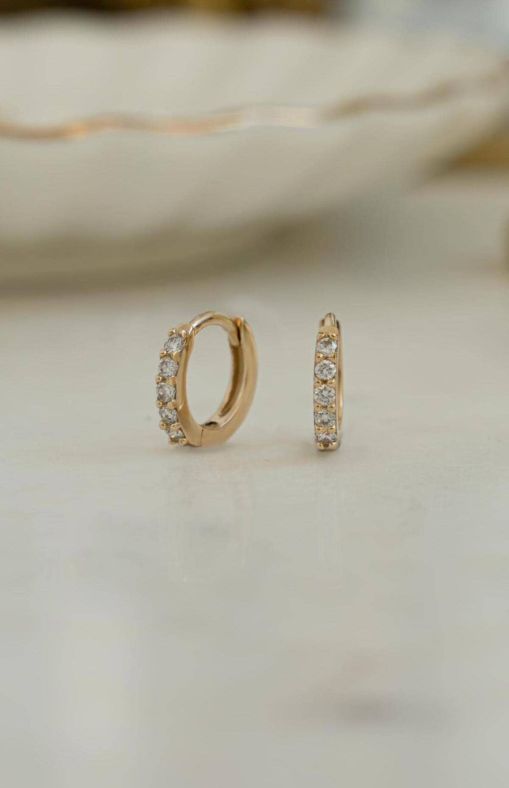 14K Solid Gold Huggie Earrings by Sami Jewels, Diamond Earrings, Solid Gold Earrings