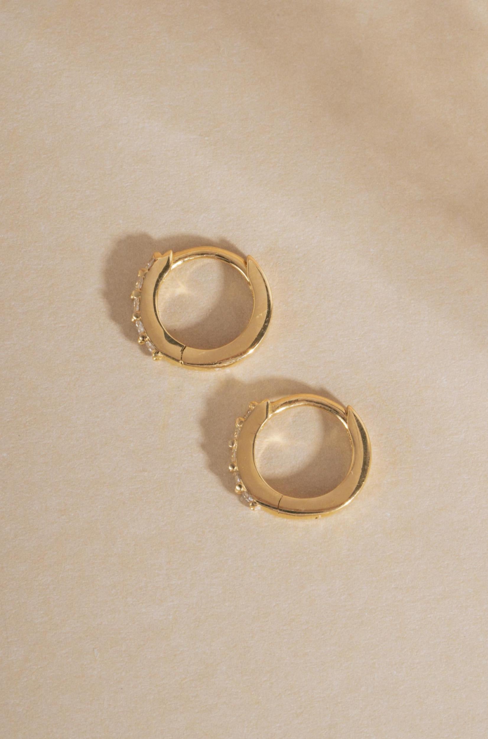 14K Solid Gold Huggie Earrings by Sami Jewels, Diamond Earrings, Solid Gold Earrings