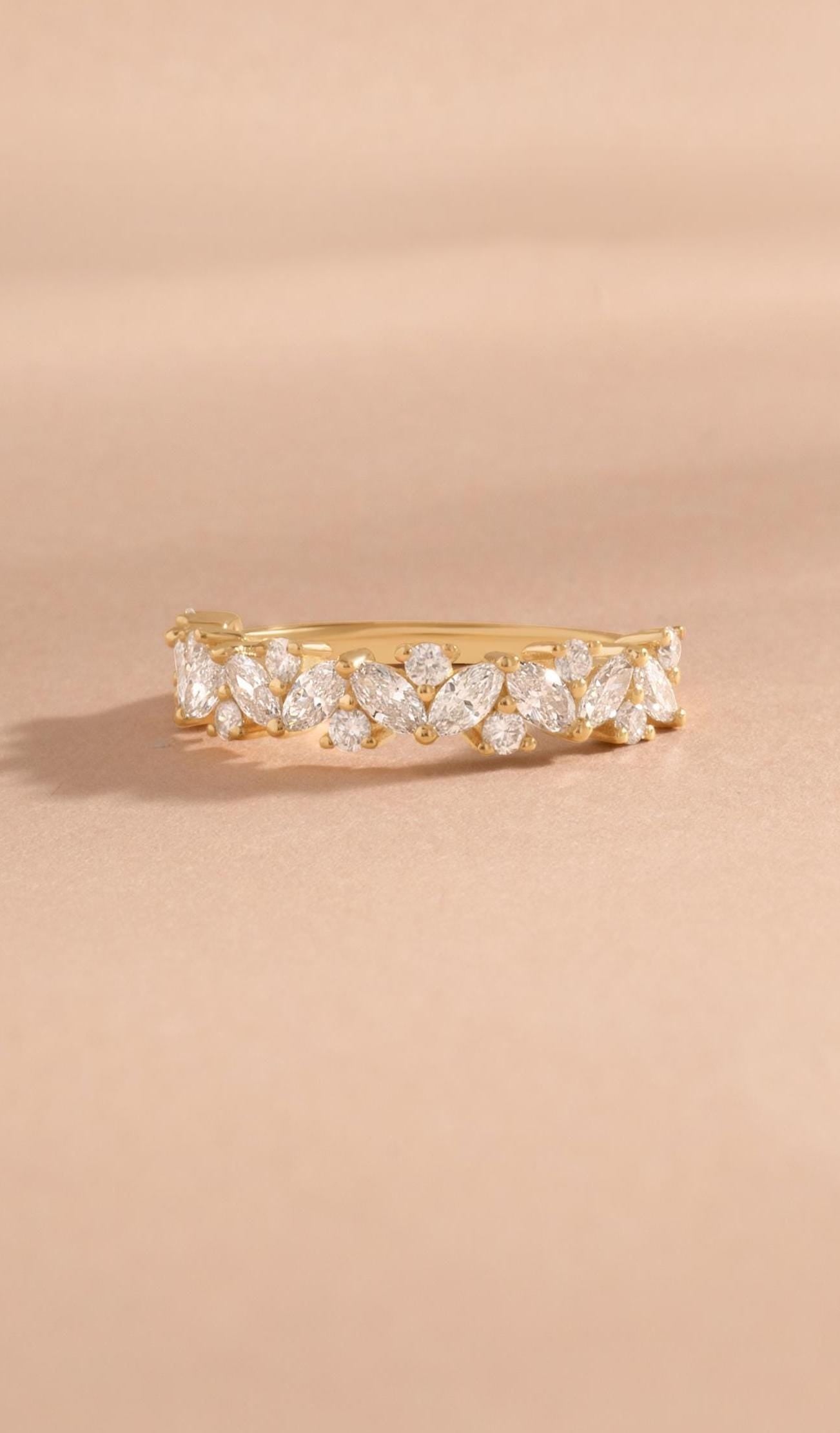14K Gold Multi-Stone Diamond Ring by Sami Jewels, Solid Gold Ring, Wedding Band
