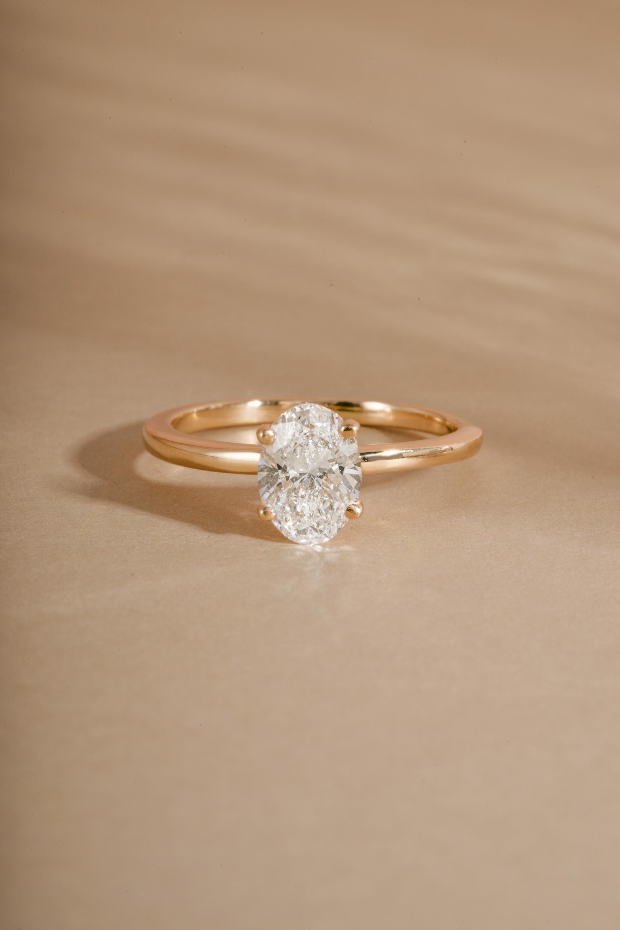 14K Solid Gold Oval Solitaire Engagement Ring by Sami Jewels, Lab Diamond Ring, Wedding Ring