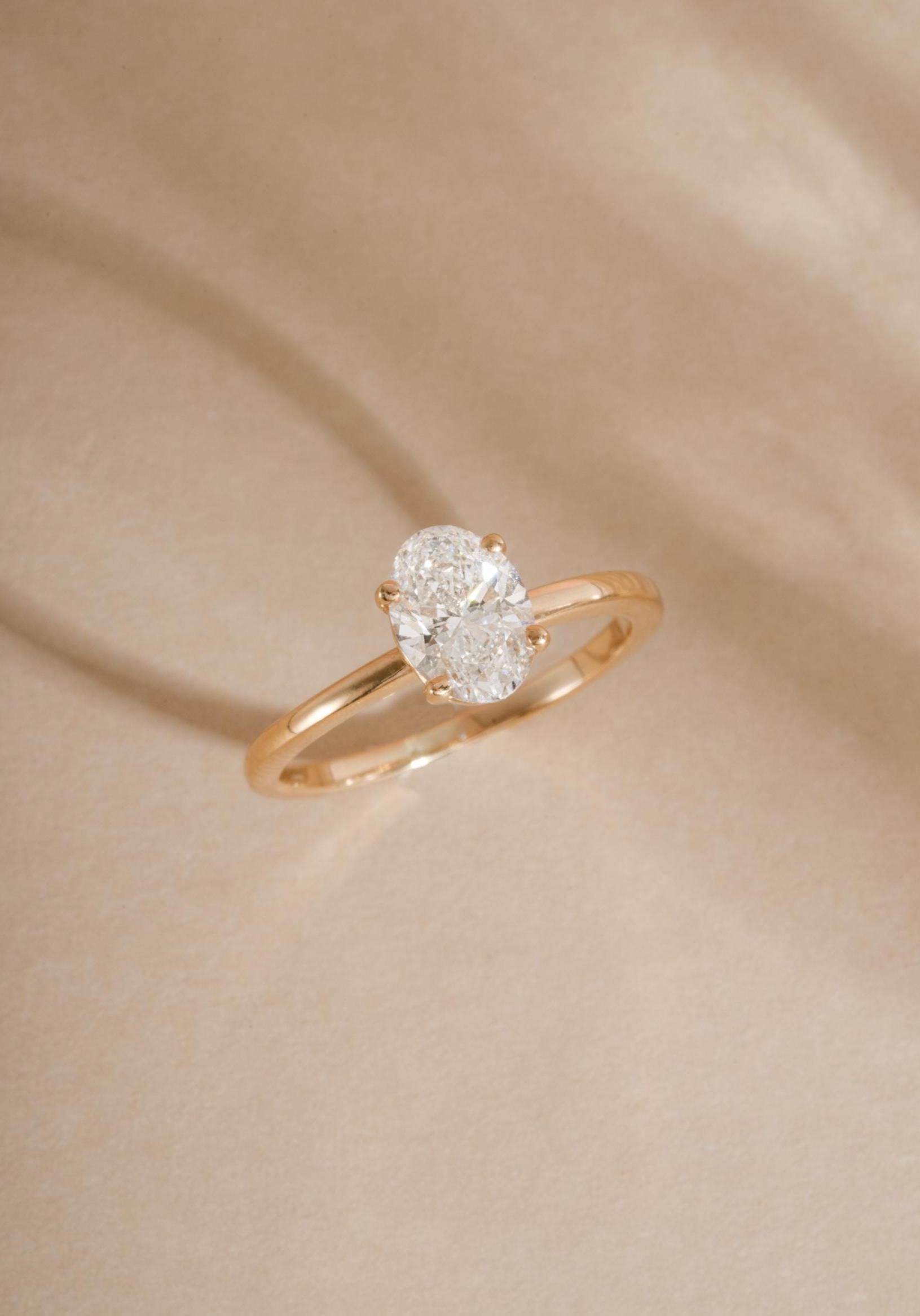 14K Solid Gold Oval Solitaire Engagement Ring by Sami Jewels, Lab Diamond Ring, Wedding Ring