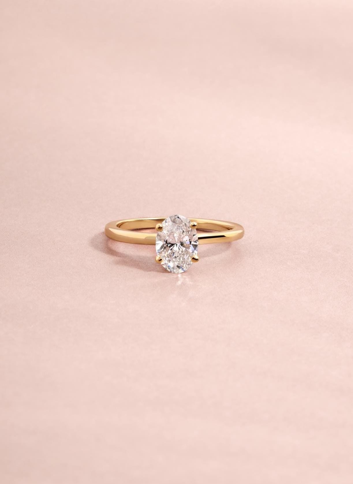 14K Solid Gold Oval Solitaire Engagement Ring by Sami Jewels, Lab Diamond Ring, Wedding Ring