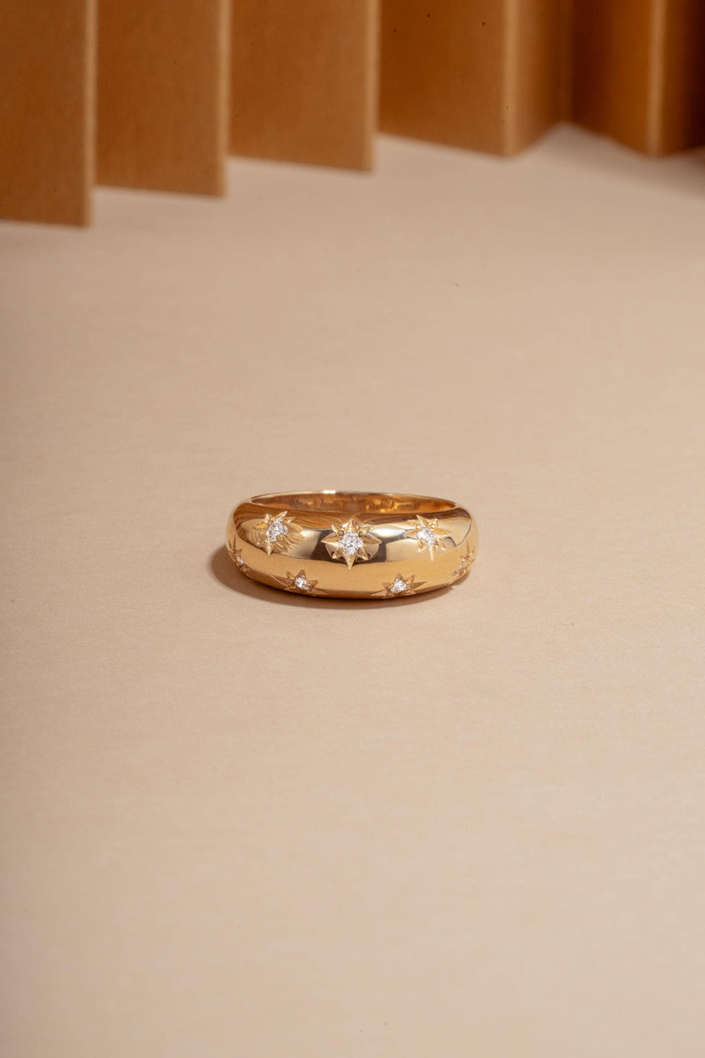 14k Solid Gold Star Dome Ring by Sami Jewels, Lab Diamonds, Fine Jewelry, Celestial Ring, Solid Gold Ring