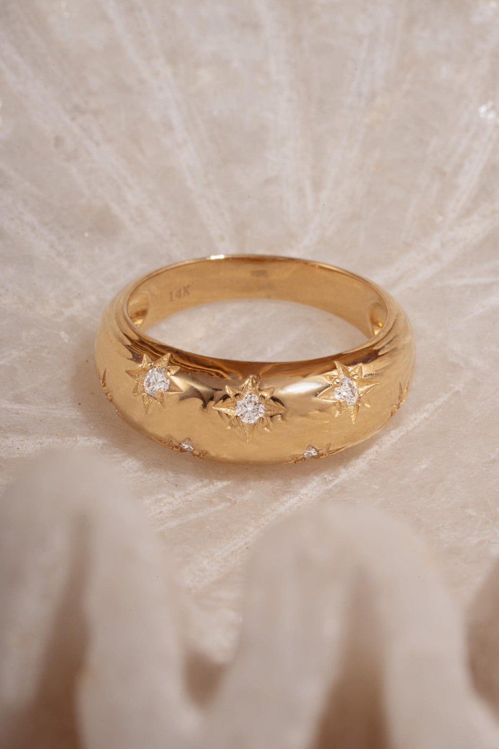 14k Solid Gold Star Dome Ring by Sami Jewels, Lab Diamonds, Fine Jewelry, Celestial Ring, Solid Gold Ring