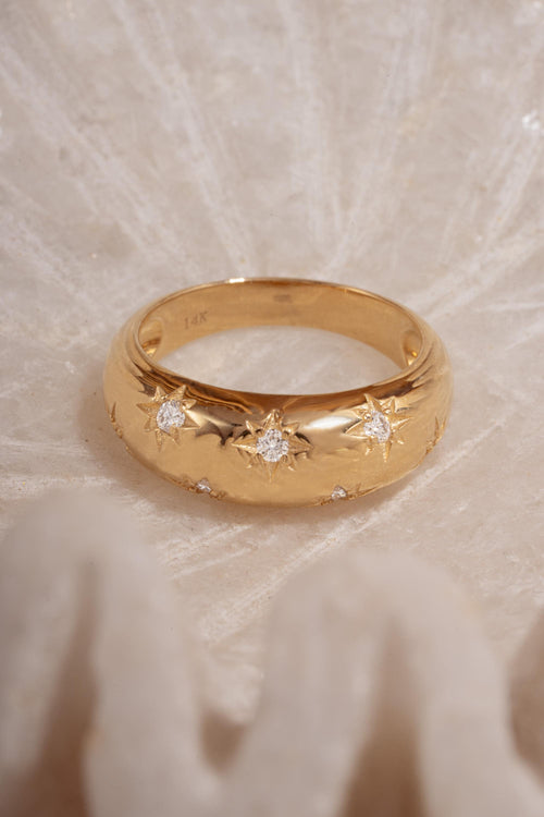 14k Solid Gold Star Dome Ring by Sami Jewels, Lab Diamonds, Fine Jewelry, Celestial Ring, Solid Gold Ring