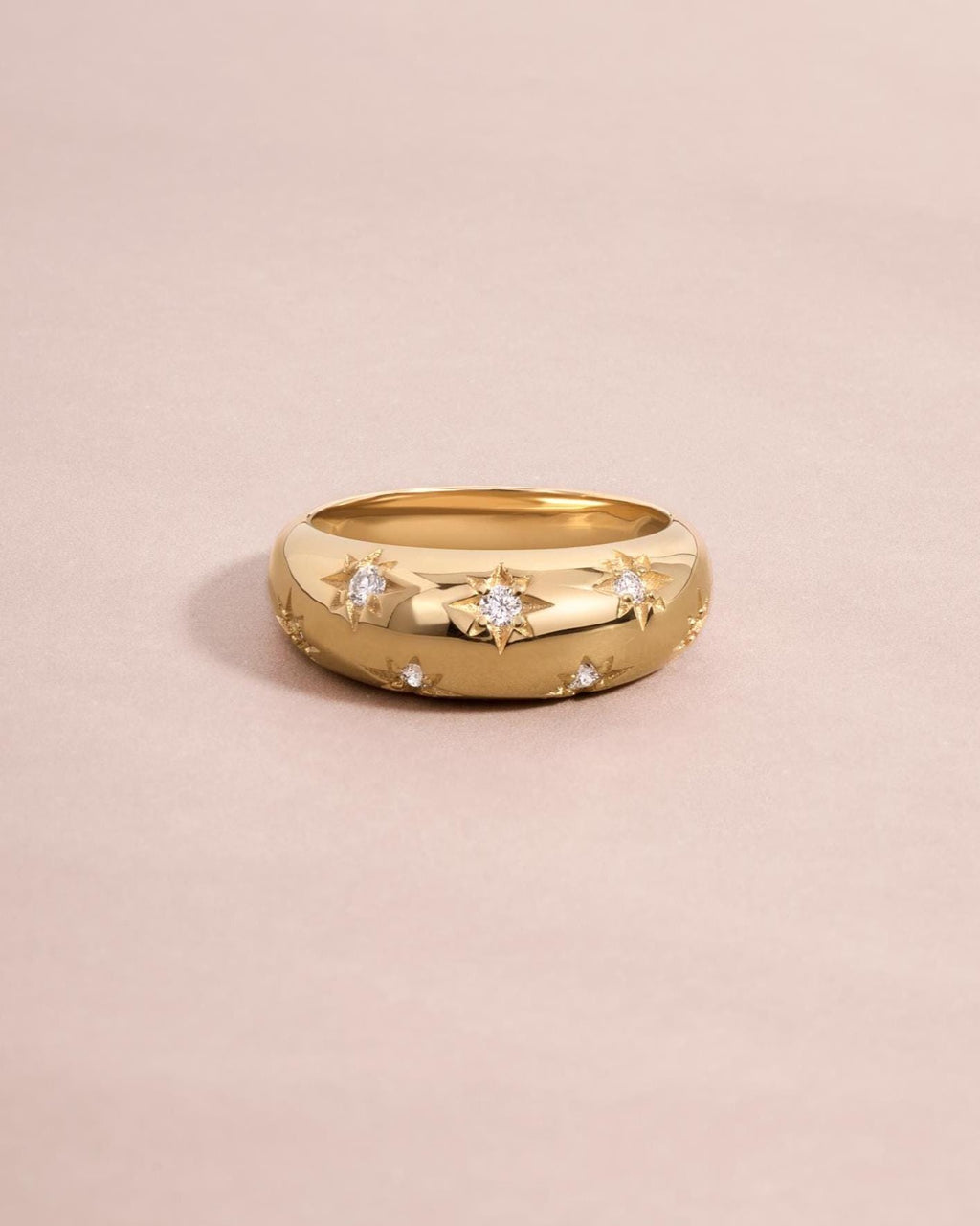 14k Solid Gold Star Dome Ring by Sami Jewels, Lab Diamonds, Fine Jewelry, Celestial Ring, Solid Gold Ring