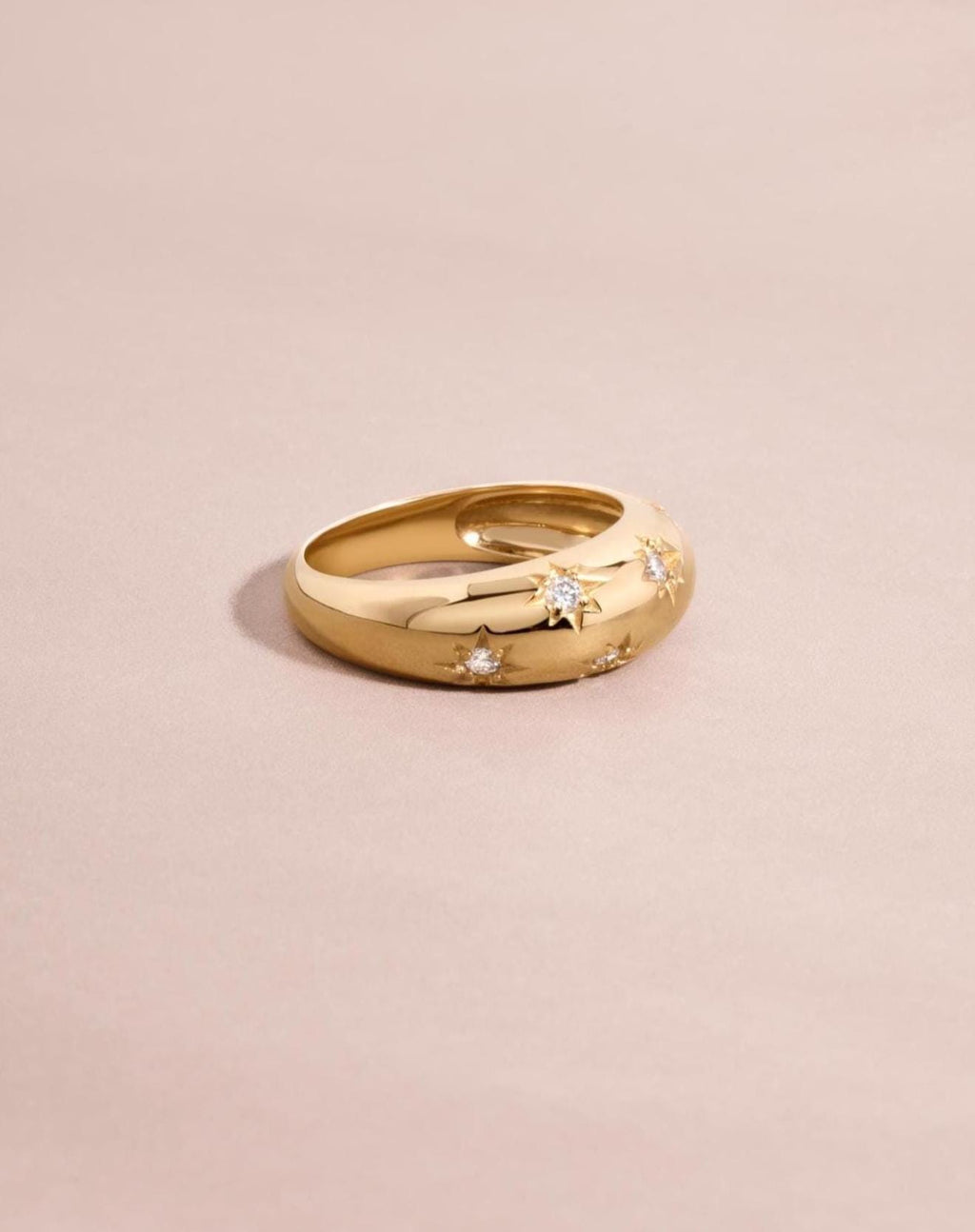 14k Solid Gold Star Dome Ring by Sami Jewels, Lab Diamonds, Fine Jewelry, Celestial Ring, Solid Gold Ring