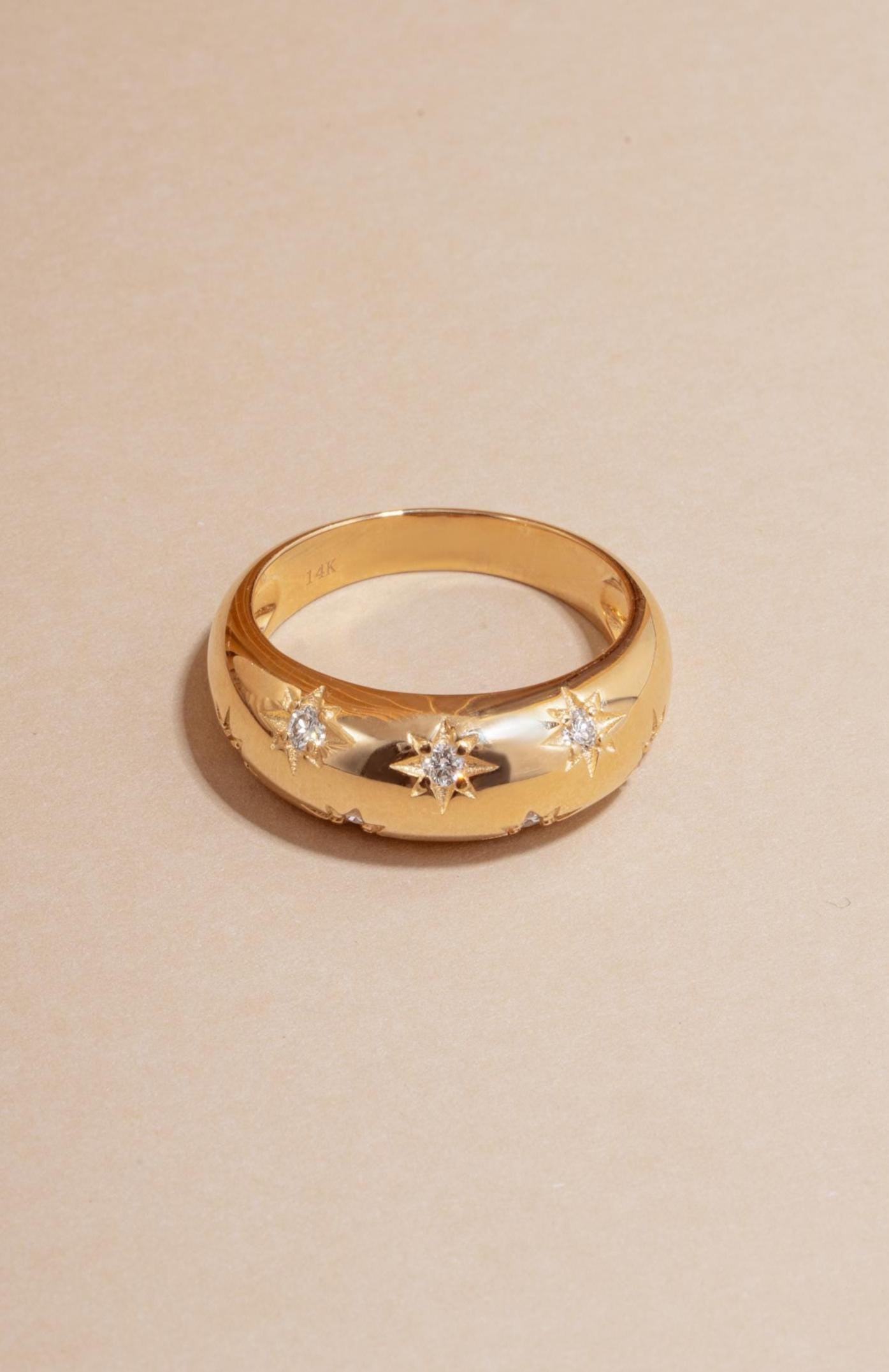 14k Solid Gold Star Dome Ring by Sami Jewels, Lab Diamonds, Fine Jewelry, Celestial Ring, Solid Gold Ring