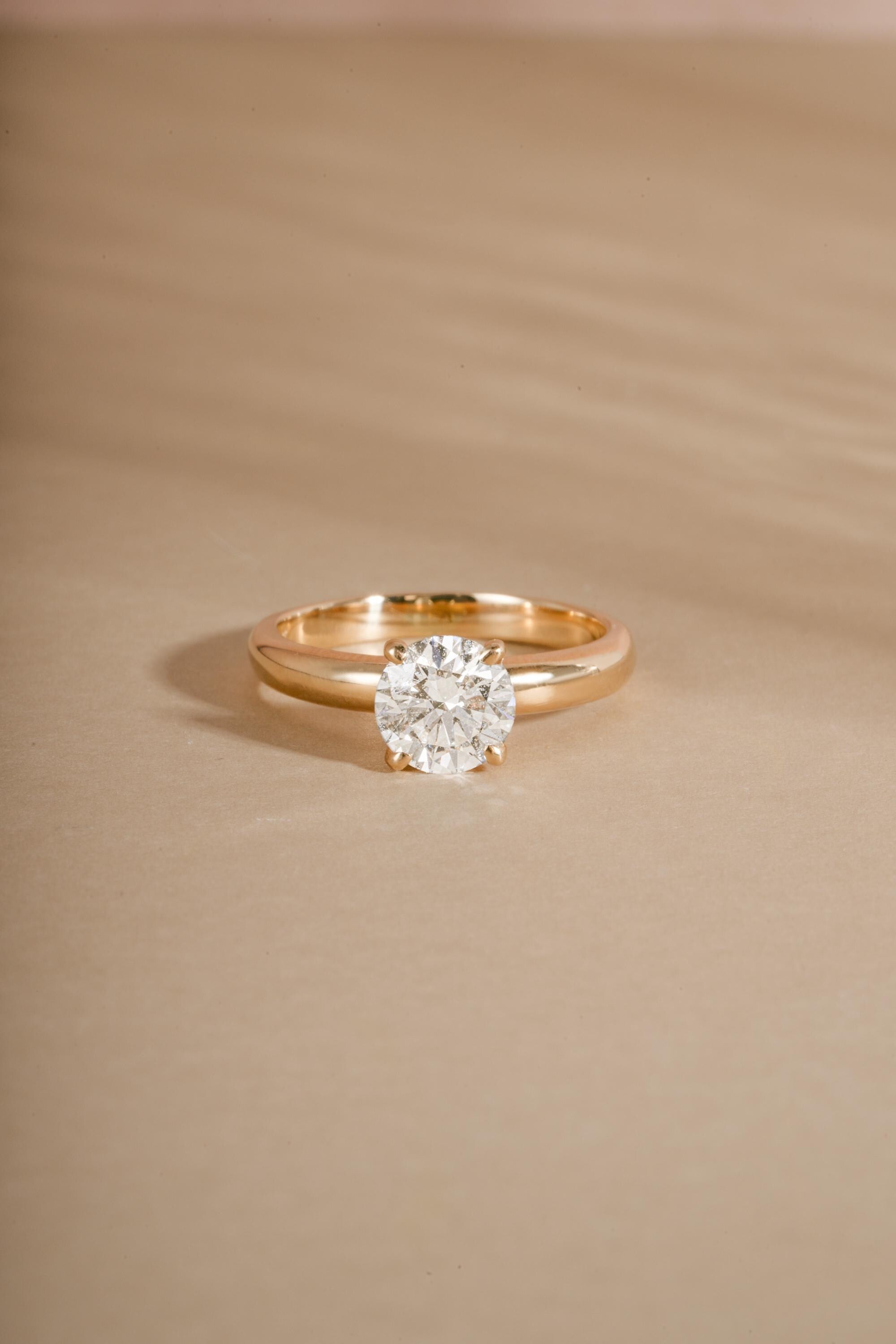 14K Gold Round Solitaire Engagement Ring by Sami Jewels, Diamond Ring, Wedding Ring