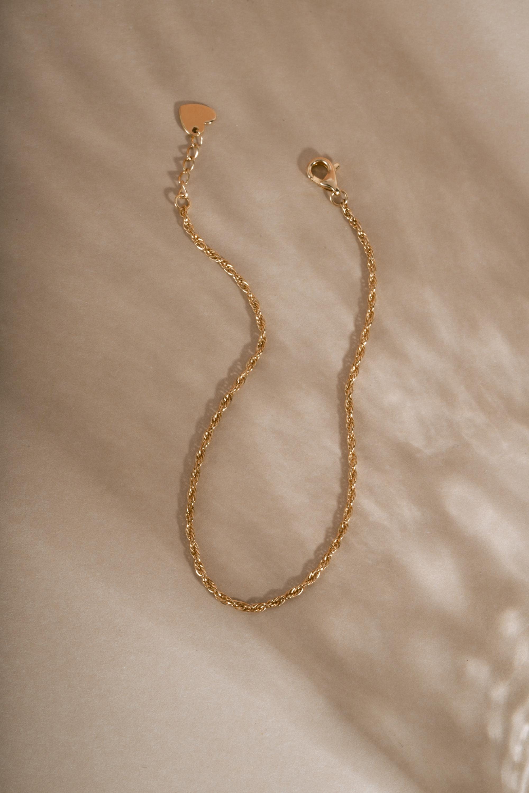 14K Gold Twisted Rope Chain Bracelet by Sami Jewels, Dainty Bracelet, Minimalist Jewelry, Solid Gold Bracelet