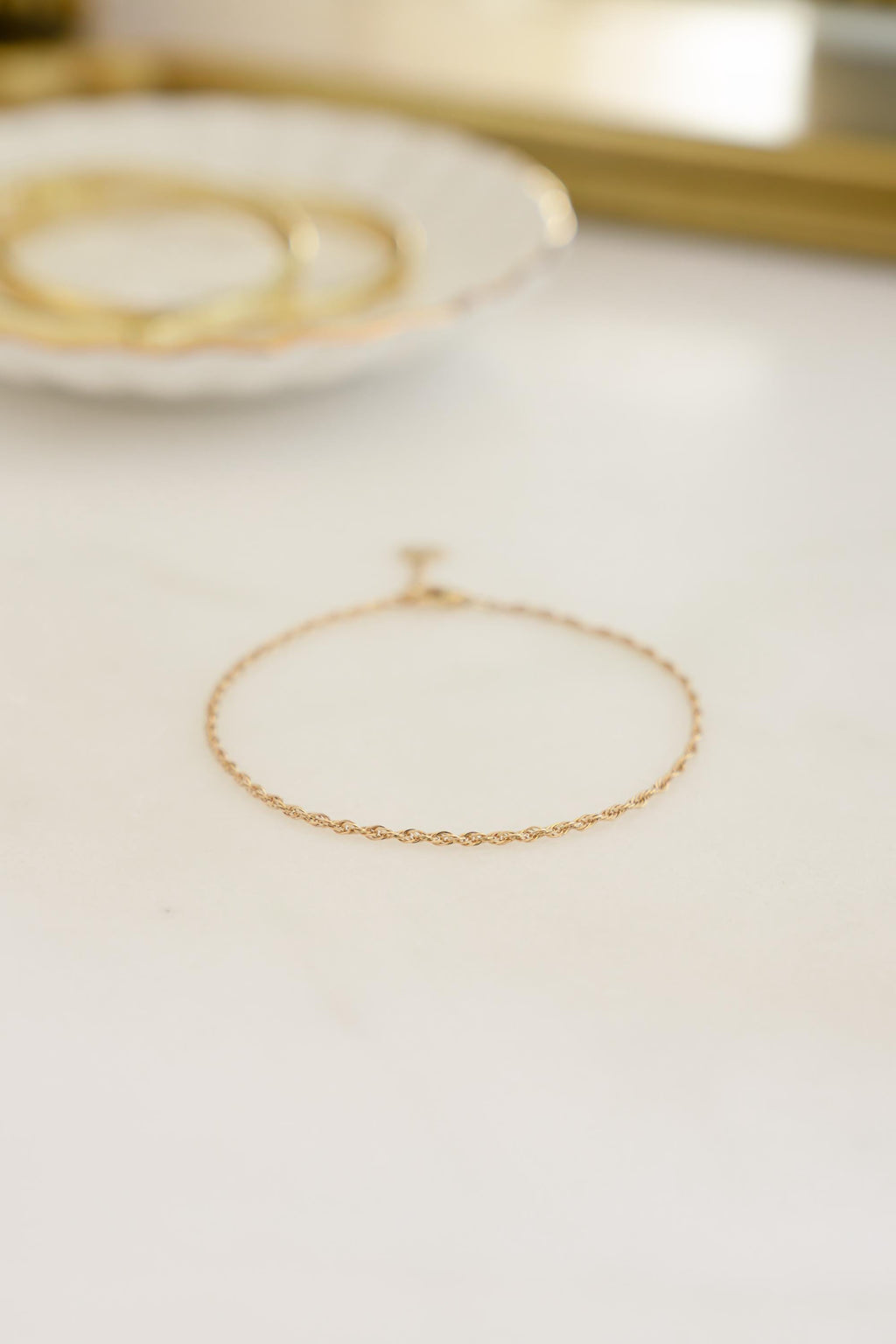 14K Gold Twisted Rope Chain Bracelet by Sami Jewels, Dainty Bracelet, Minimalist Jewelry, Solid Gold Bracelet