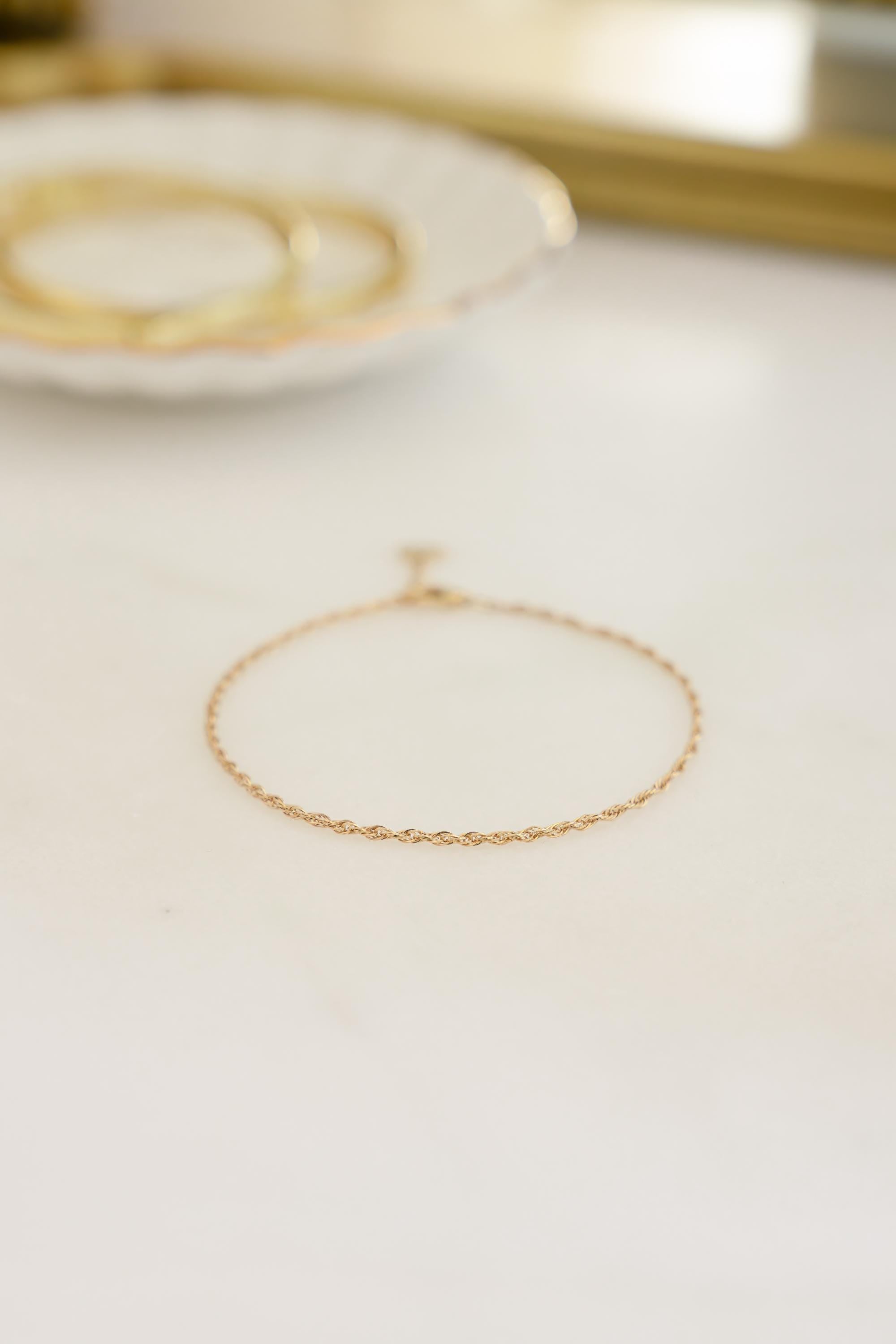 14K Gold Twisted Rope Chain Bracelet by Sami Jewels, Dainty Bracelet, Minimalist Jewelry, Solid Gold Bracelet