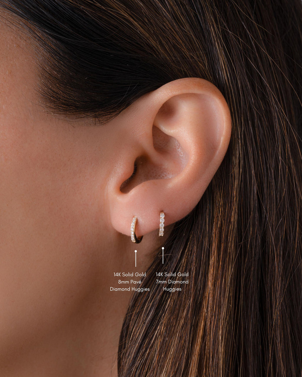 14K Gold Lab Grown Diamond Huggie Earrings, Solid Gold Earrings, Diamond Earrings