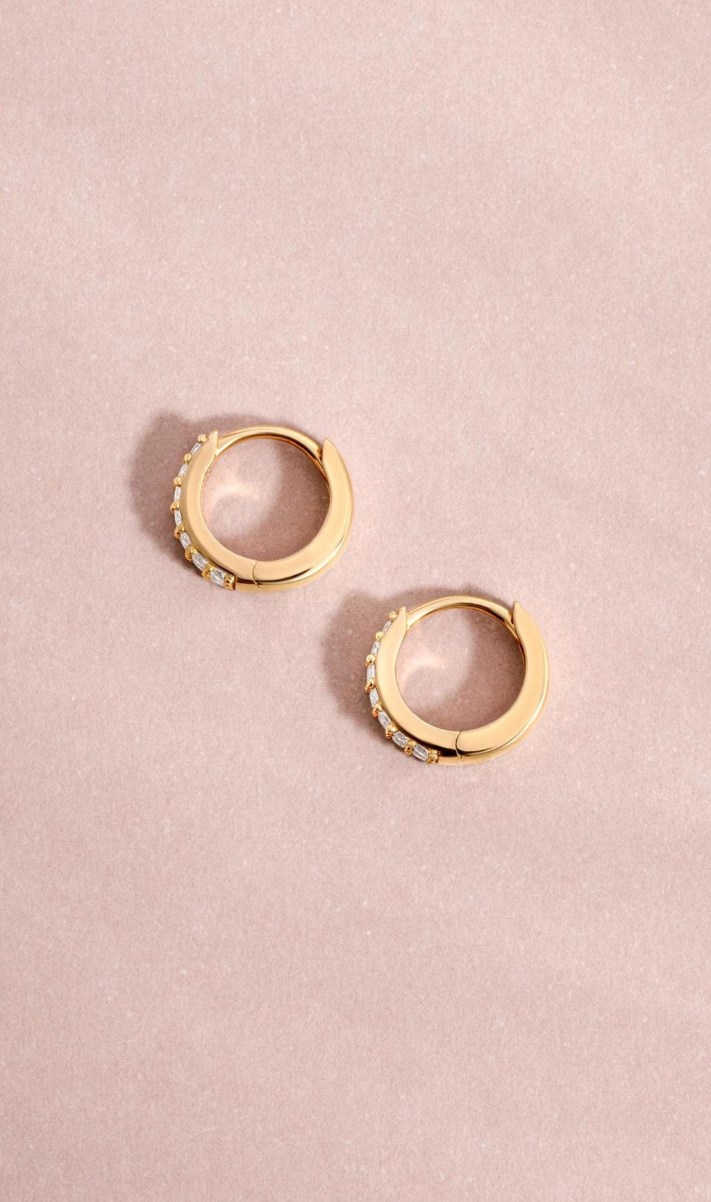 14k Solid Gold Two Row Diamond Huggie Earrings by Sami Jewels, Small Gold Hoops, Huggie Earrings, Diamond Earrings