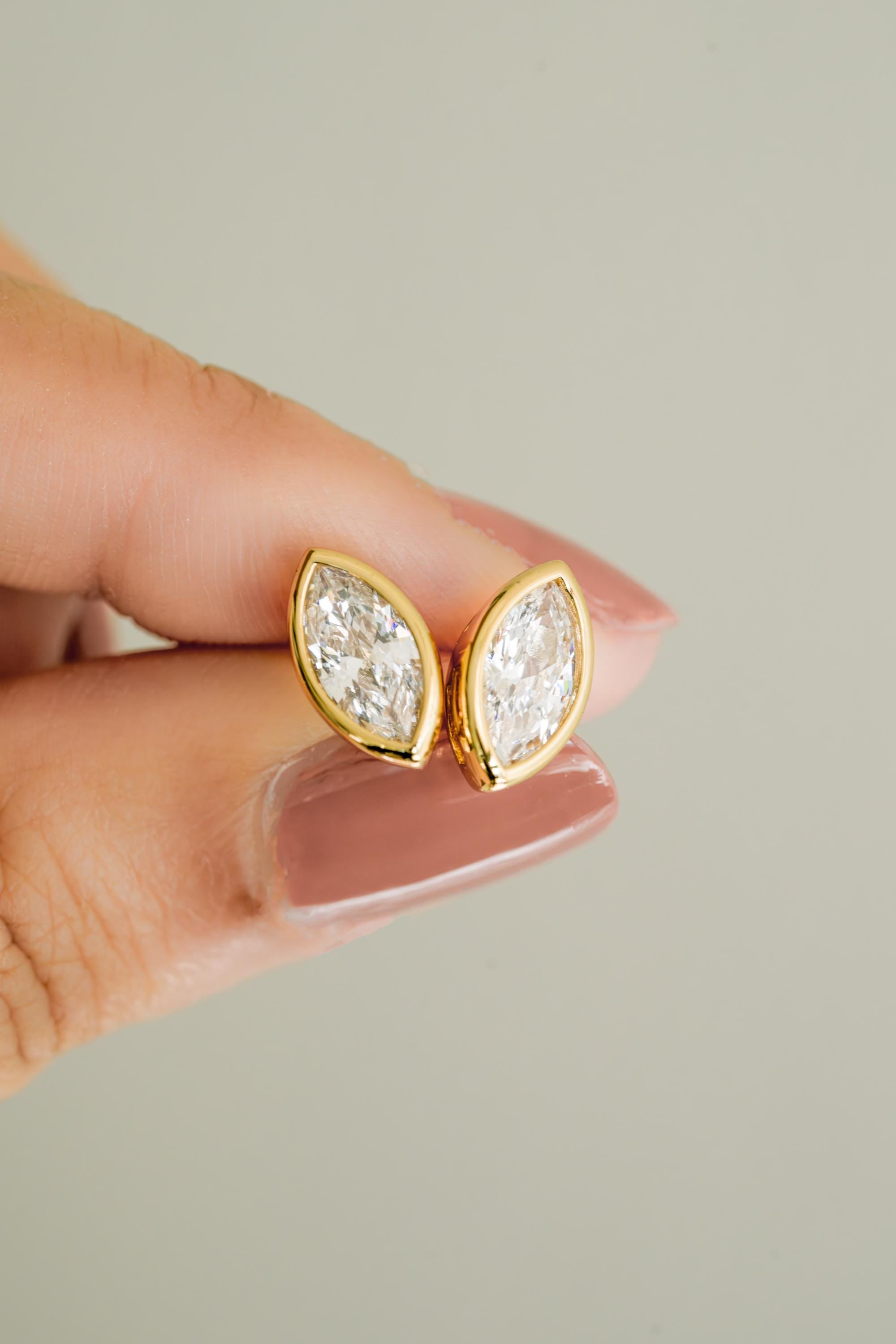 Marquise Bezel Stud Earrings by Sami Jewels, Statement Earrings, Stud Earrings, Vintage Earrings, Cubic Zirconia Earrings, Bridal Jewelry