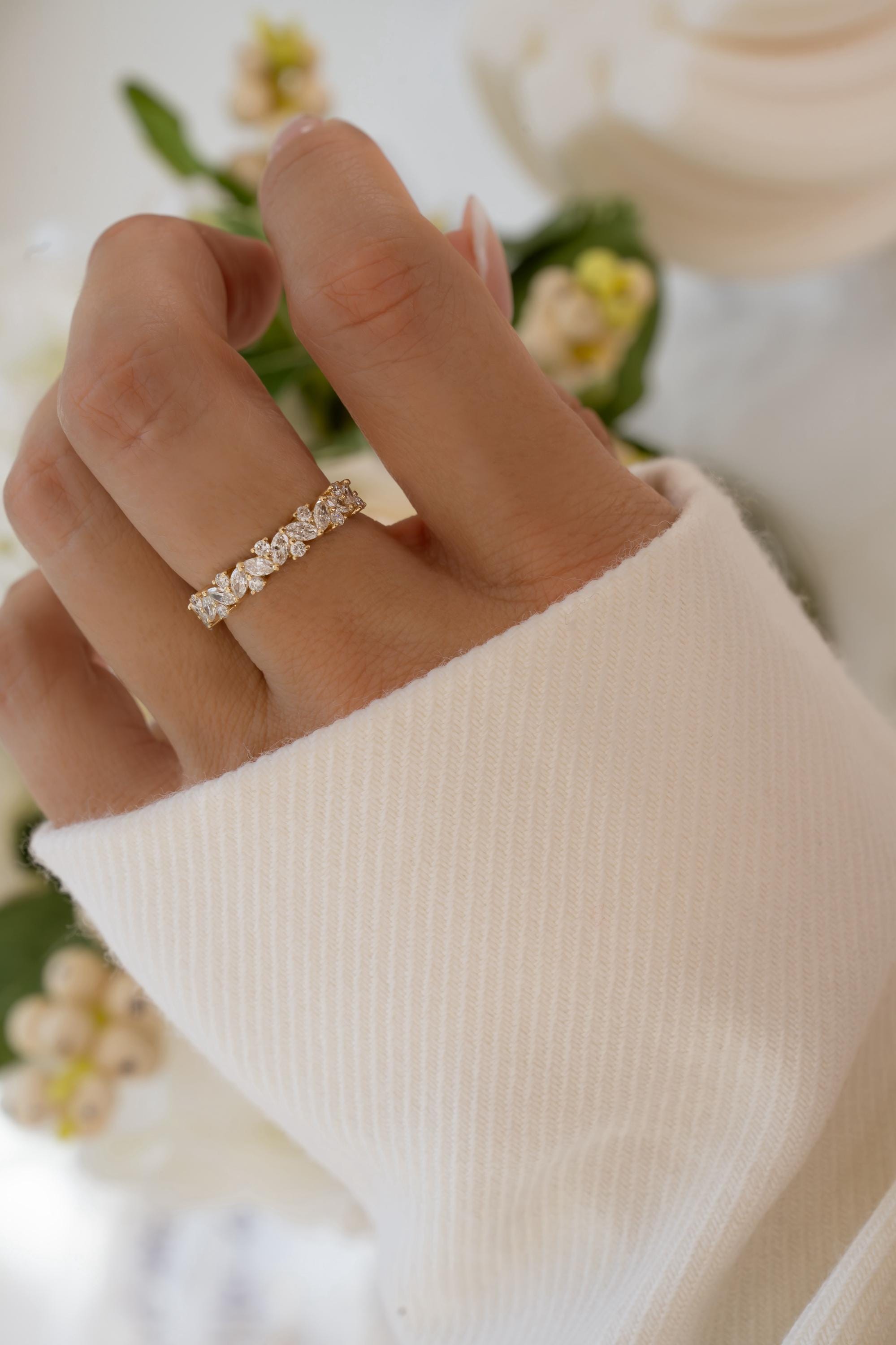 14K Gold Multi-Stone Diamond Ring by Sami Jewels, Solid Gold Ring, Wedding Band