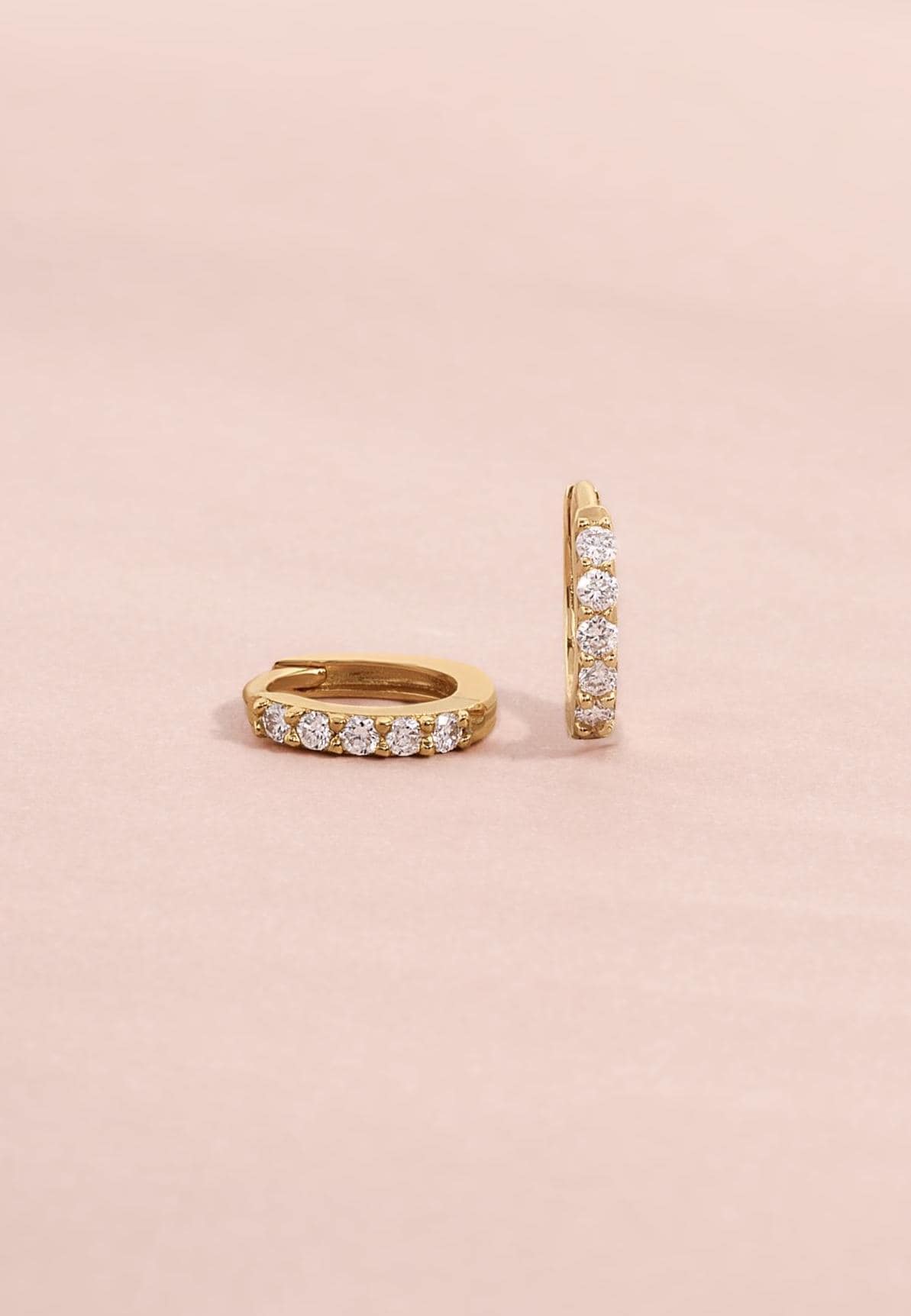 14K Solid Gold Huggie Earrings by Sami Jewels, Diamond Earrings, Solid Gold Earrings