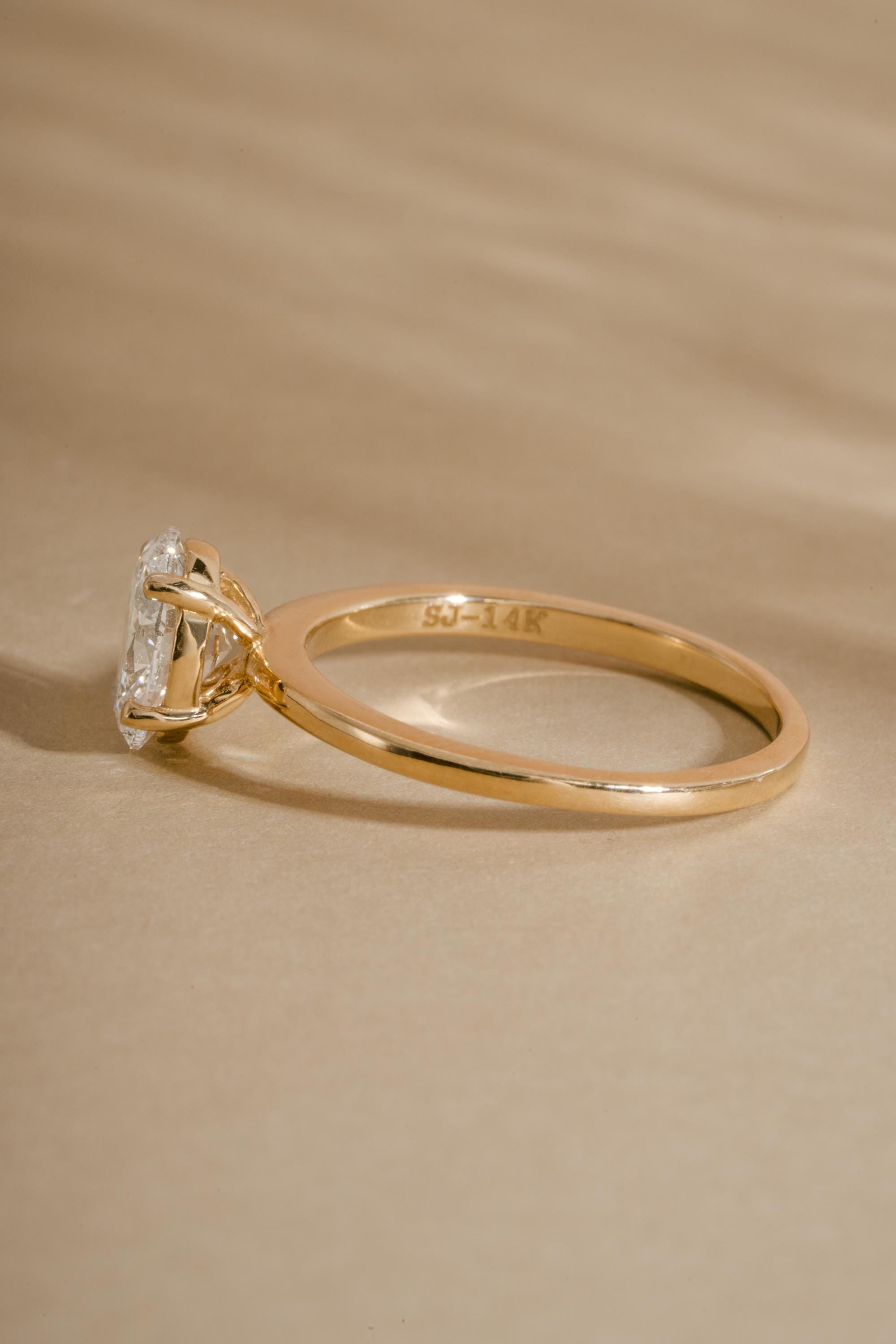 14K Solid Gold Oval Solitaire Engagement Ring by Sami Jewels, Lab Diamond Ring, Wedding Ring
