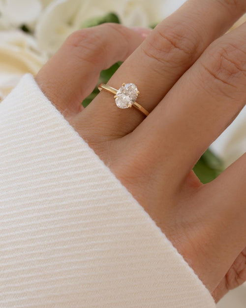 14K Solid Gold Oval Solitaire Engagement Ring by Sami Jewels, Lab Diamond Ring, Wedding Ring